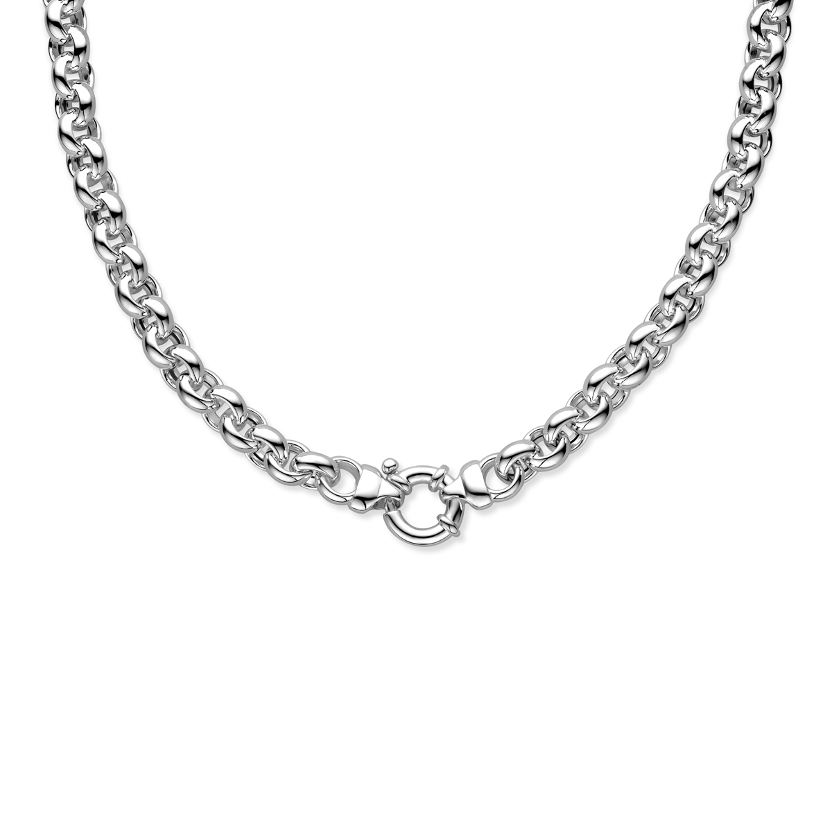 Zilveren collier met jasseron schakel.

Gender: dames
Breedte: 10 mm
Langste lengte: 45 mm