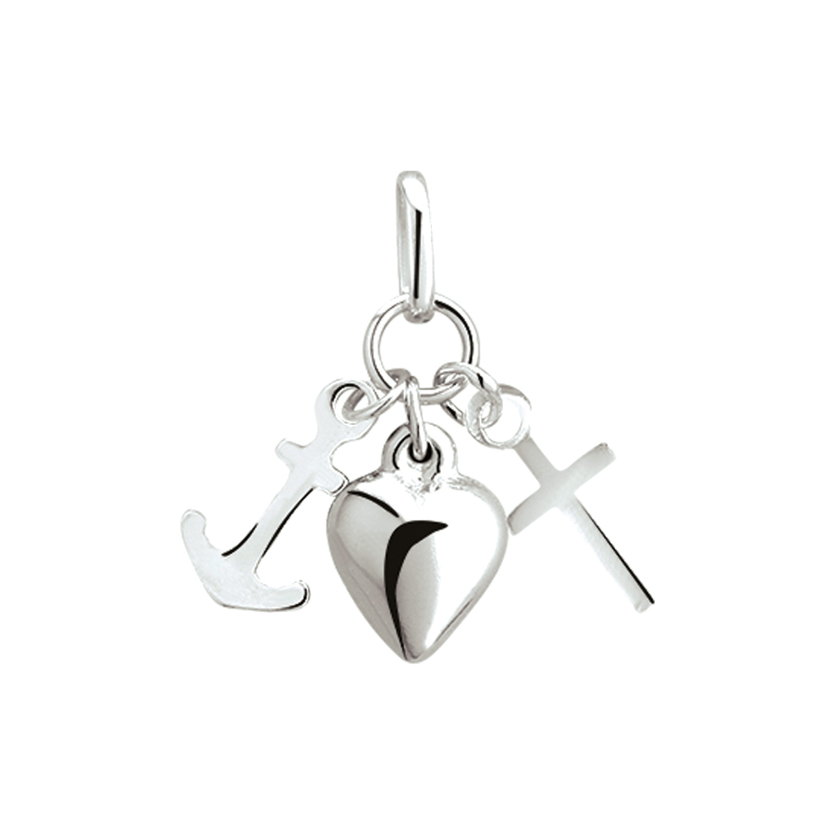 Zilveren hanger met geloof hoop en liefde bedels. 
Breedte: 25 mm