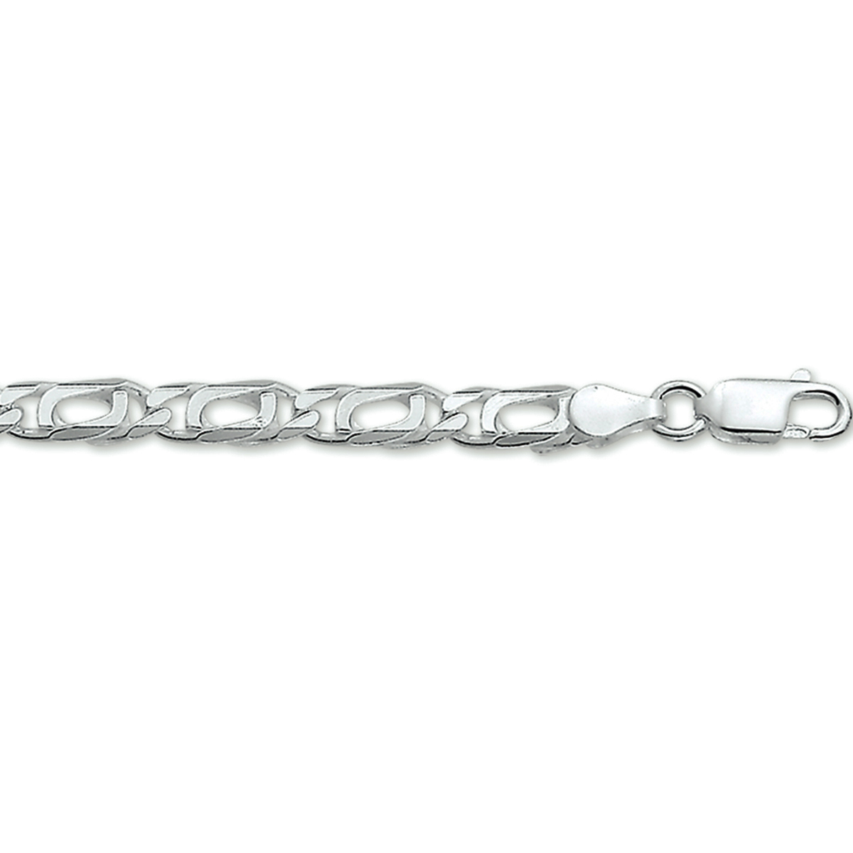 Zilveren armband met valkenoog schakel. 
Breedte: 5 mm
Lengte: 19 cm