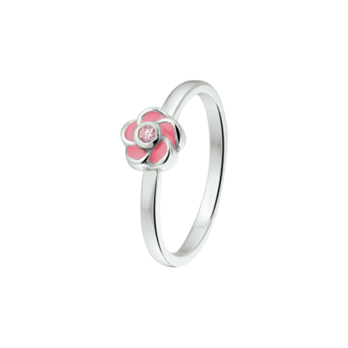 Zilveren Ring met Roze Bloem en Roze Zirkonia