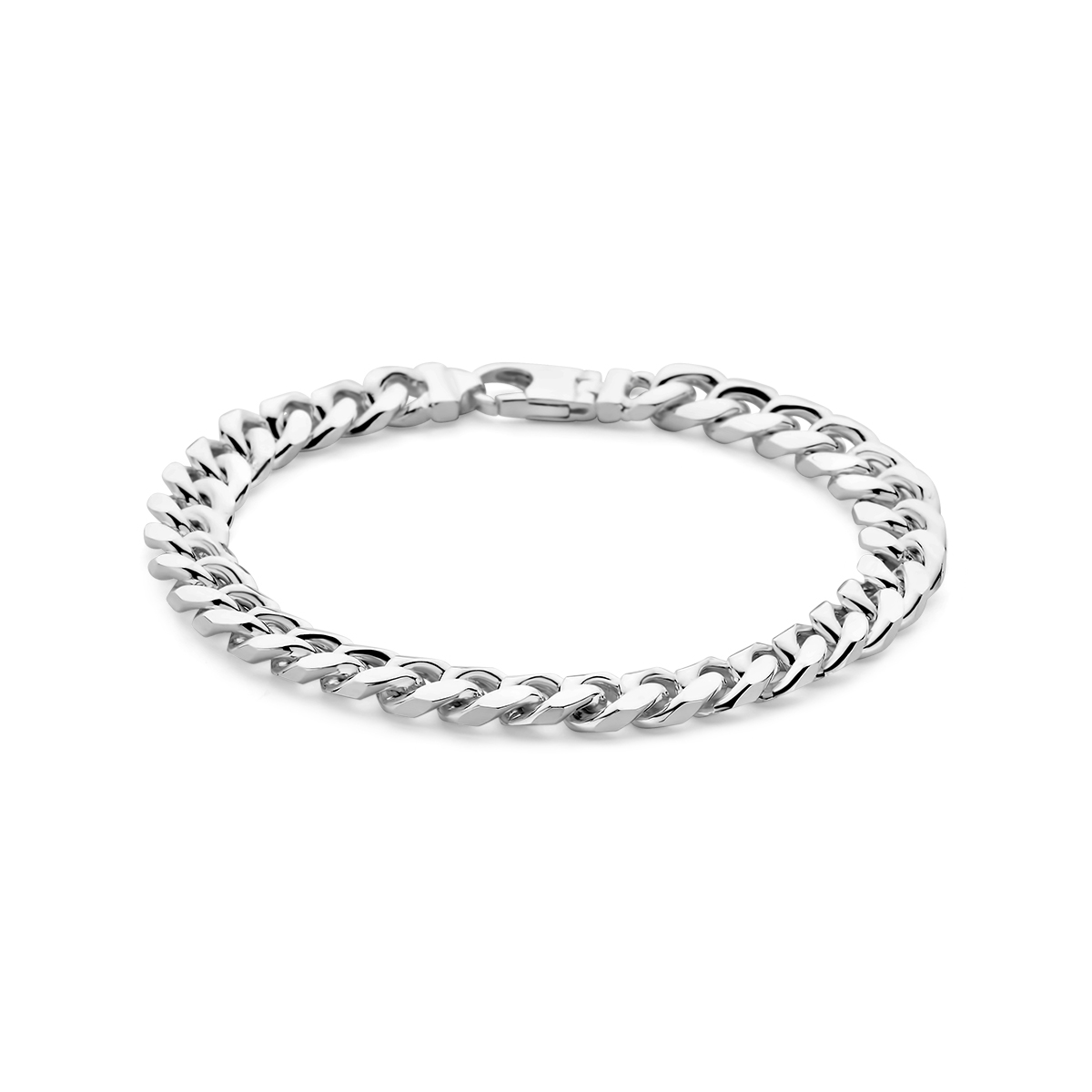 925 Zilveren armband met een schakelbreedte van 8.4mm. De armband heeft een draaglengte van 21cm. Uitgevoerd met een karabijn sluiting.