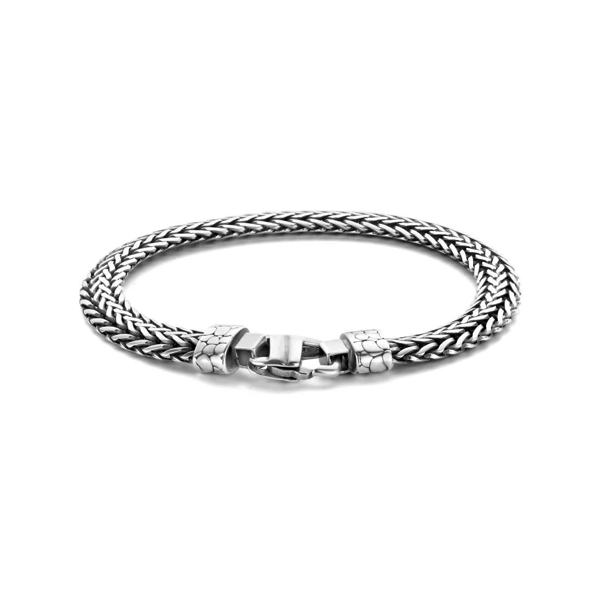 Geoxideerd 925 zilveren vossenstaart armband met een schakelbreedte van 7.2mm. De armband is uitgevoerd met een karabijn sluiting.