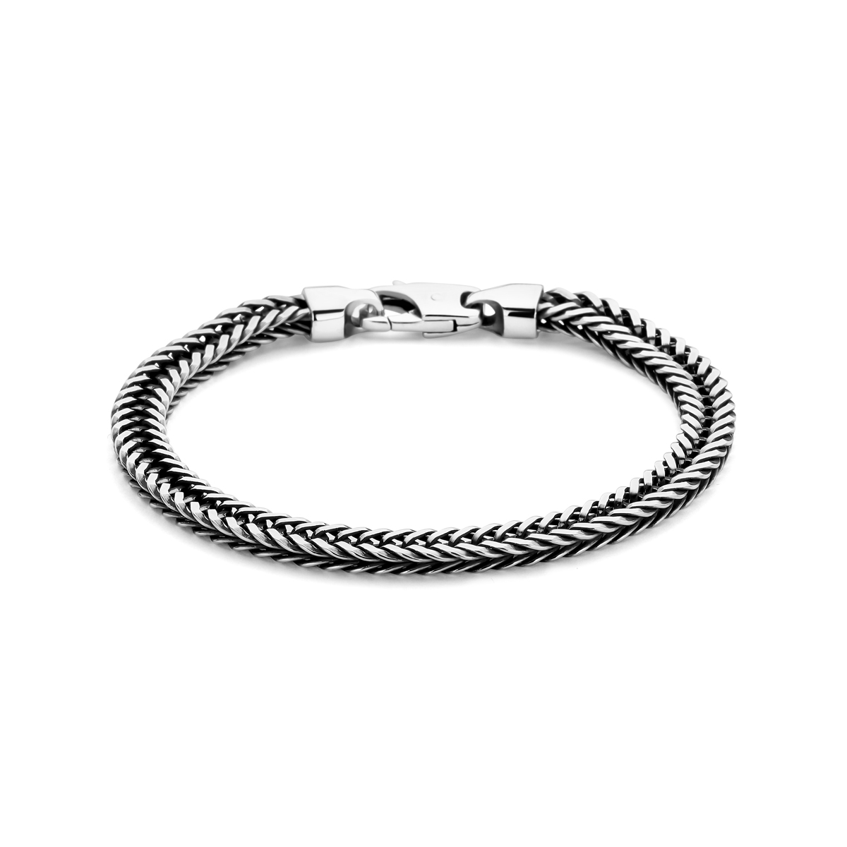 Geoxideerd 925 zilveren armband met vossestaart schakel. De schakelbreedte is 6.5x3.2mm.