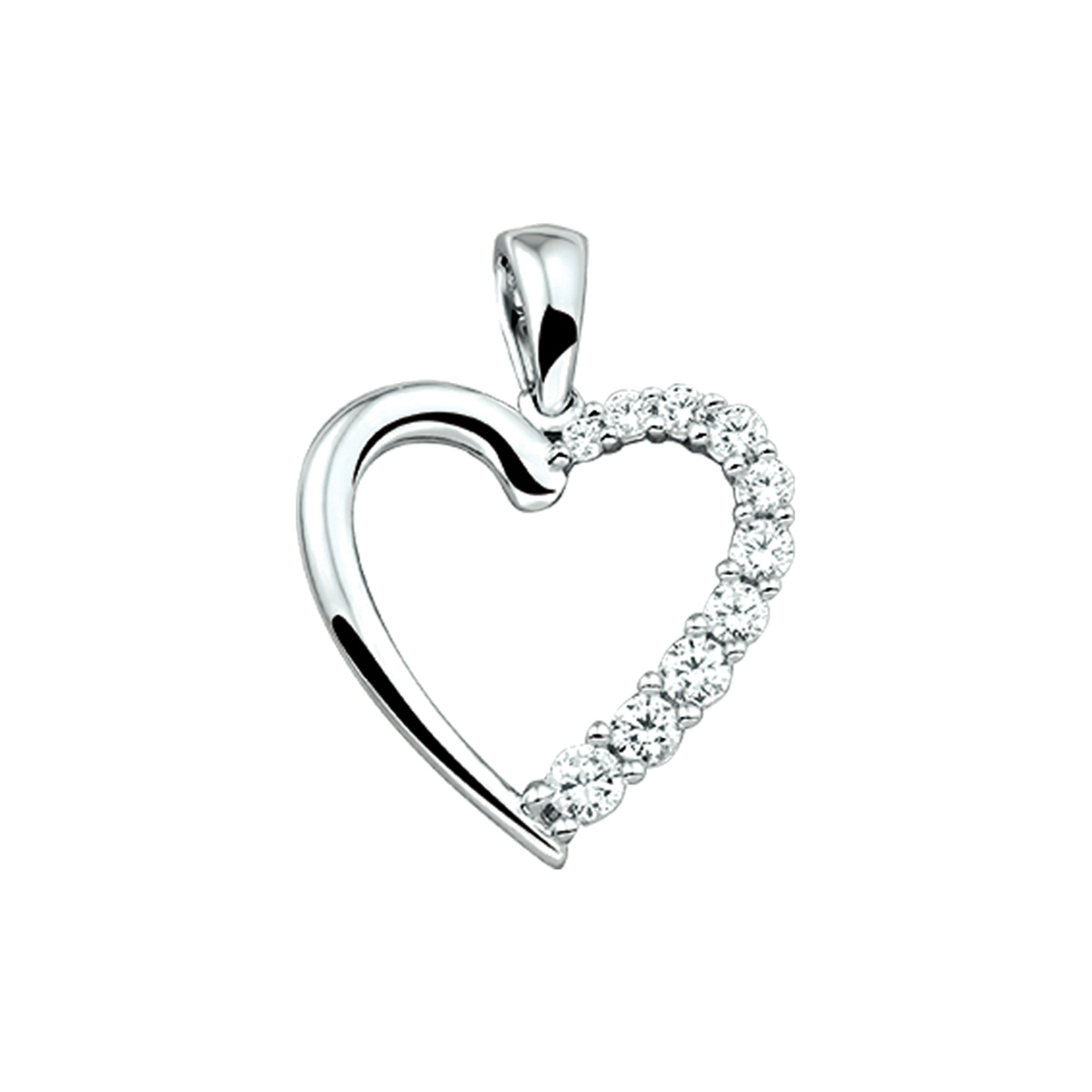 Beschrijving: Gerhodineerd zilveren hanger met een hart en zirkonia. 
Verpakt per: 1
Doelgroep: dames
Breedte: 18 mm
Hoogte: 17.5 mm
Zetting: entourage (rijzetting)