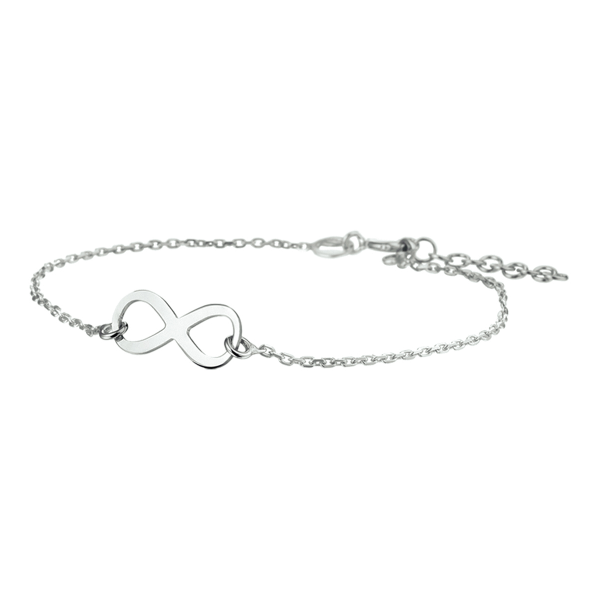 Beschrijving: Zilveren armband met een infinity teken. De lengte van de armband bedraagt 17cm met 2.5cm extensie. De schakelbreedte bedraagt 1.4mm. 
Verpakt per: 1
Doelgroep: dames
Breedte: 17 mm
Kortste lengte: 17 mm
Langste lengte: 19.5 mm
Hoogte: 7.5 mm