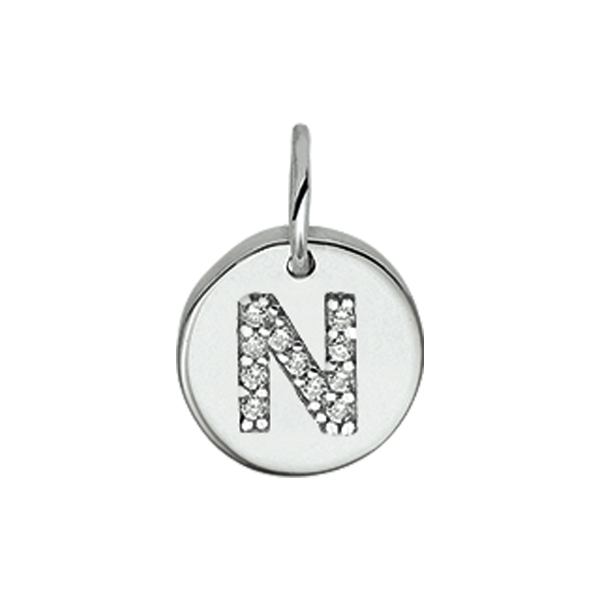 Beschrijving: Gerhodineerd zilveren bedel met de letter N en zirkonia. 
Uniekenummer serie: 35761
Verpakt per: 1
Doelgroep: unisex
Breedte: 9.5 mm
Zetting: entourage (rijzetting)