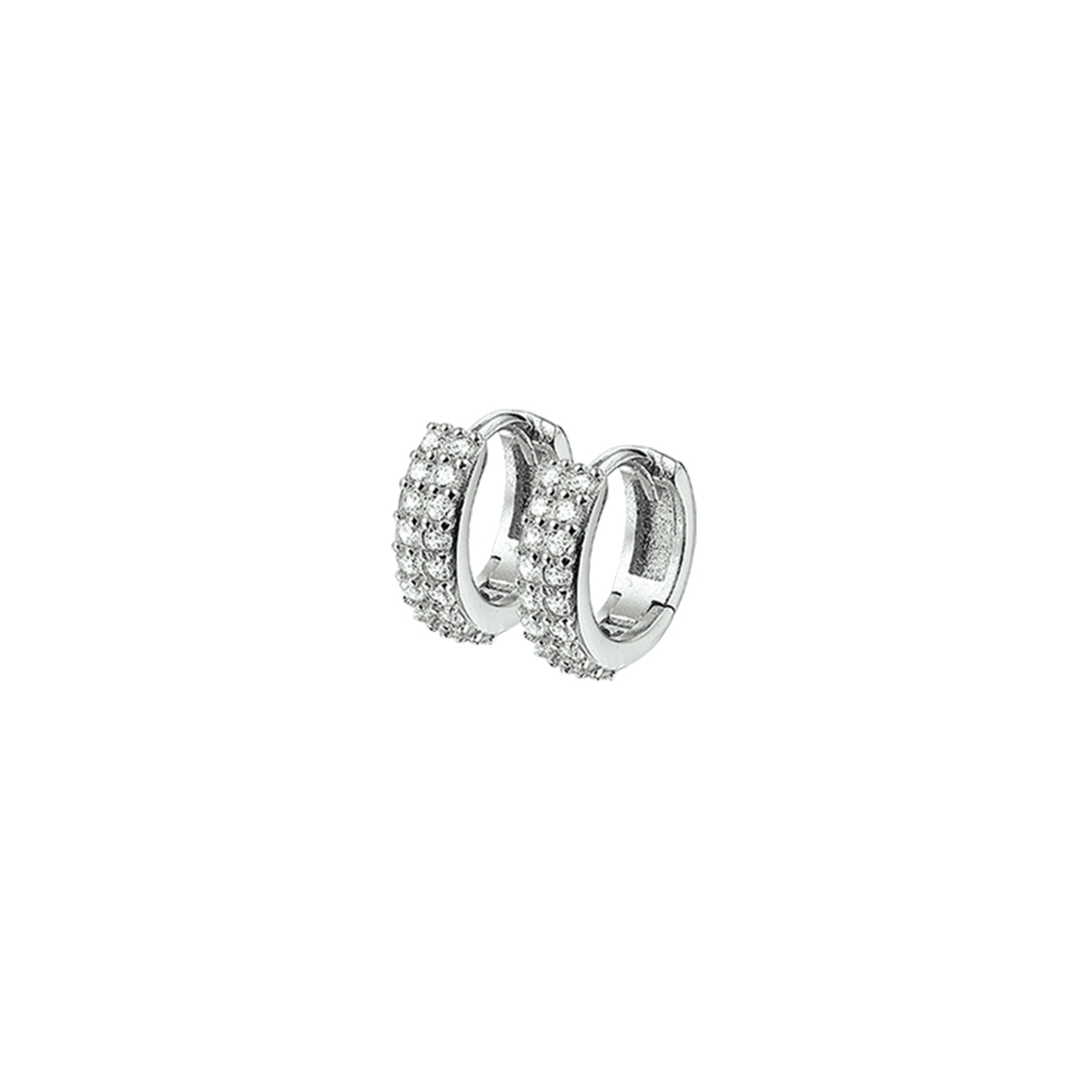 Beschrijving: Gerhodineerd zilveren klapcreolen met zirkonia. 
Verpakt per: 1
Doelgroep: dames
Breedte: 4 mm
Zetting: pave