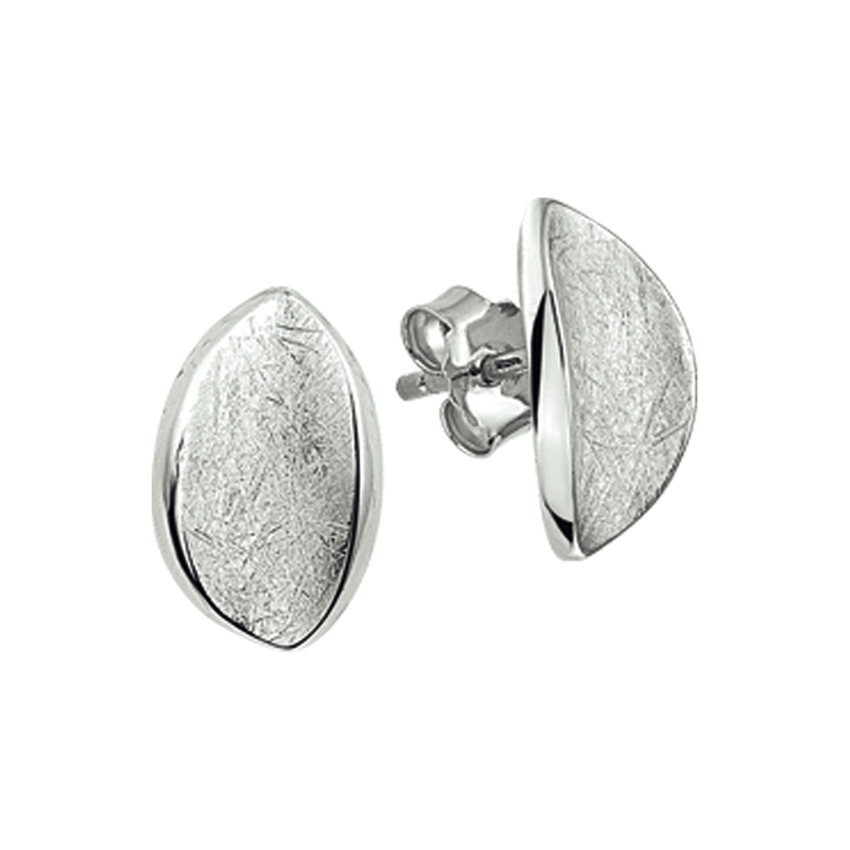 Beschrijving: Gerhodineerd zilveren oorknoppen met een poli/gescratchte afwerking. 
Verpakt per: 1
Doelgroep: dames
Breedte: 8.5 mm
Hoogte: 13.5 mm