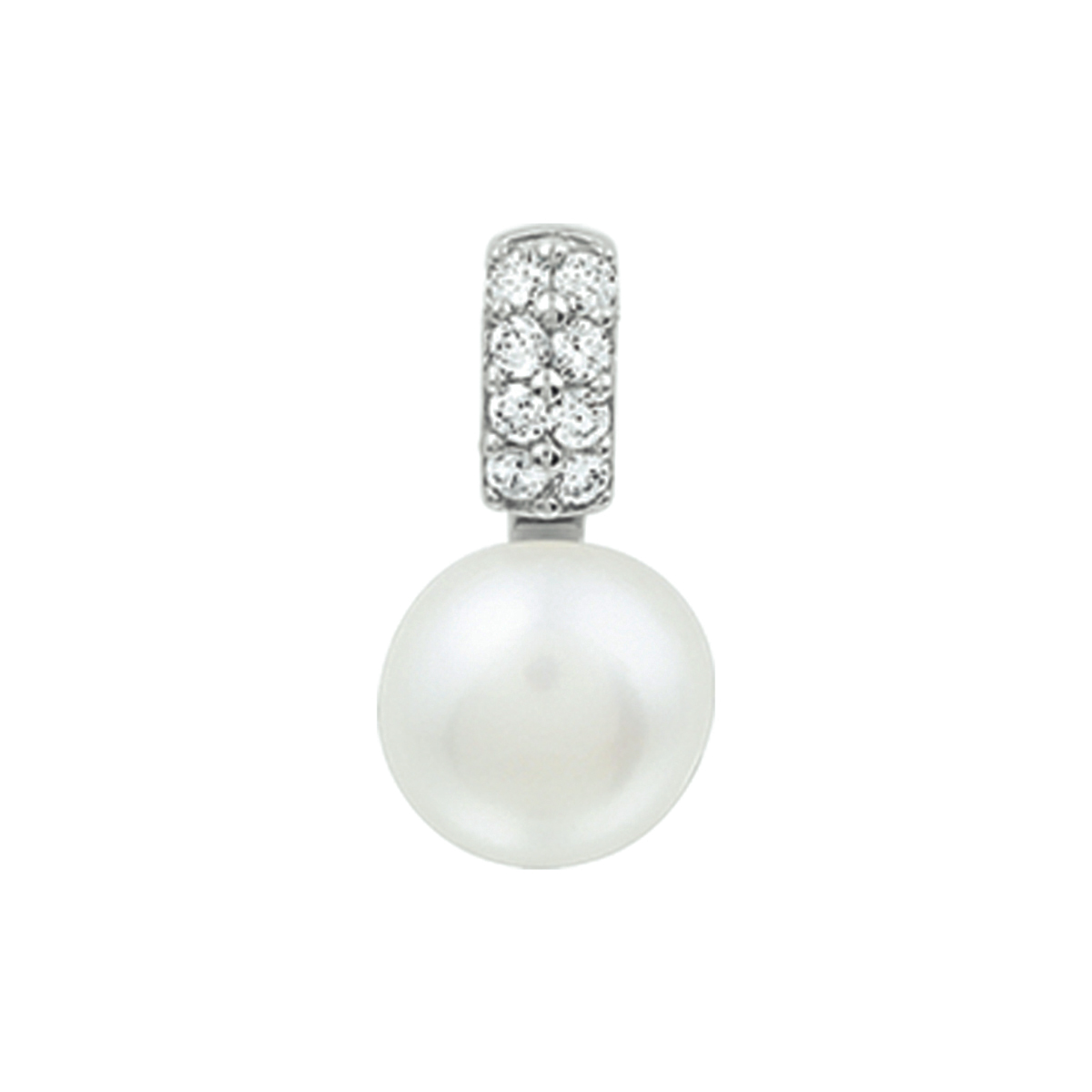 Gerhodineerd zilveren hanger met zoetwaterparel en zirkonia. 
Doelgroep: dames
Breedte: 8 mm
Hoogte: 15.5 mm