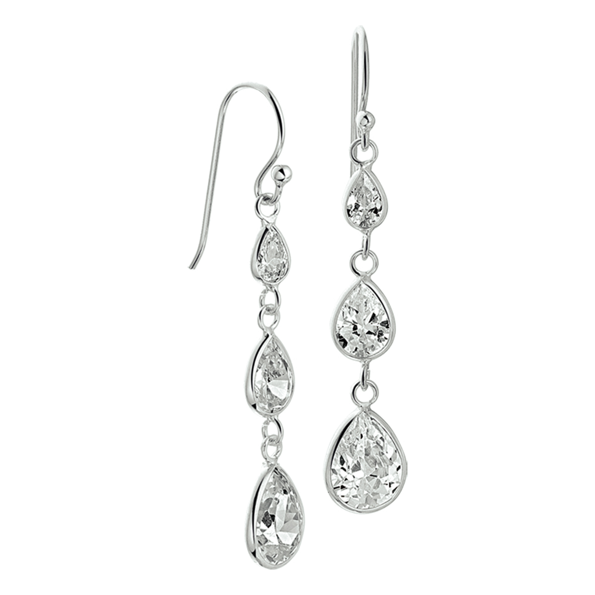 Beschrijving: Gerhodineerd zilveren oorhangers met zirkonia. 
Verpakt per: 1
Doelgroep: dames
Breedte: 10 mm
Hoogte: 48 mm
Zetting: entourage (kastzetting)