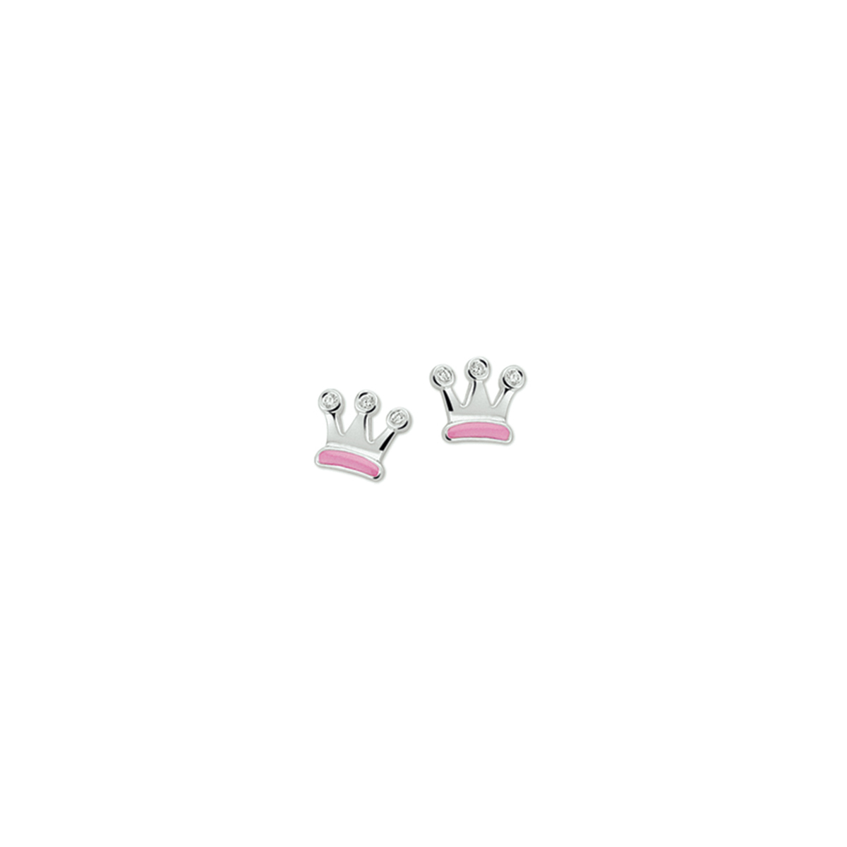 Zilver gerhodineerd oorknop hart roze zirkonia