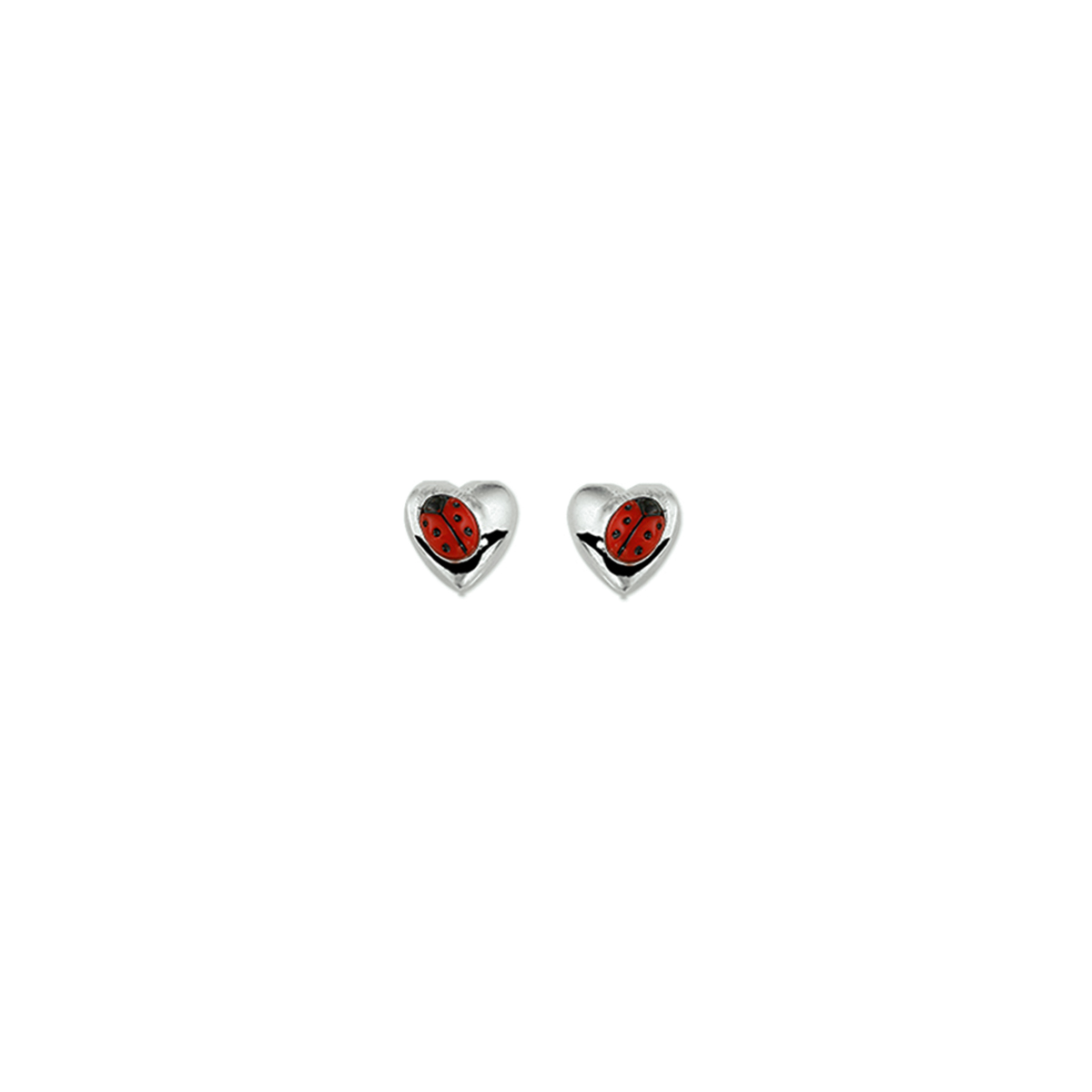 Zilver gerhodineerd oorknop lieveheersbeestje hart