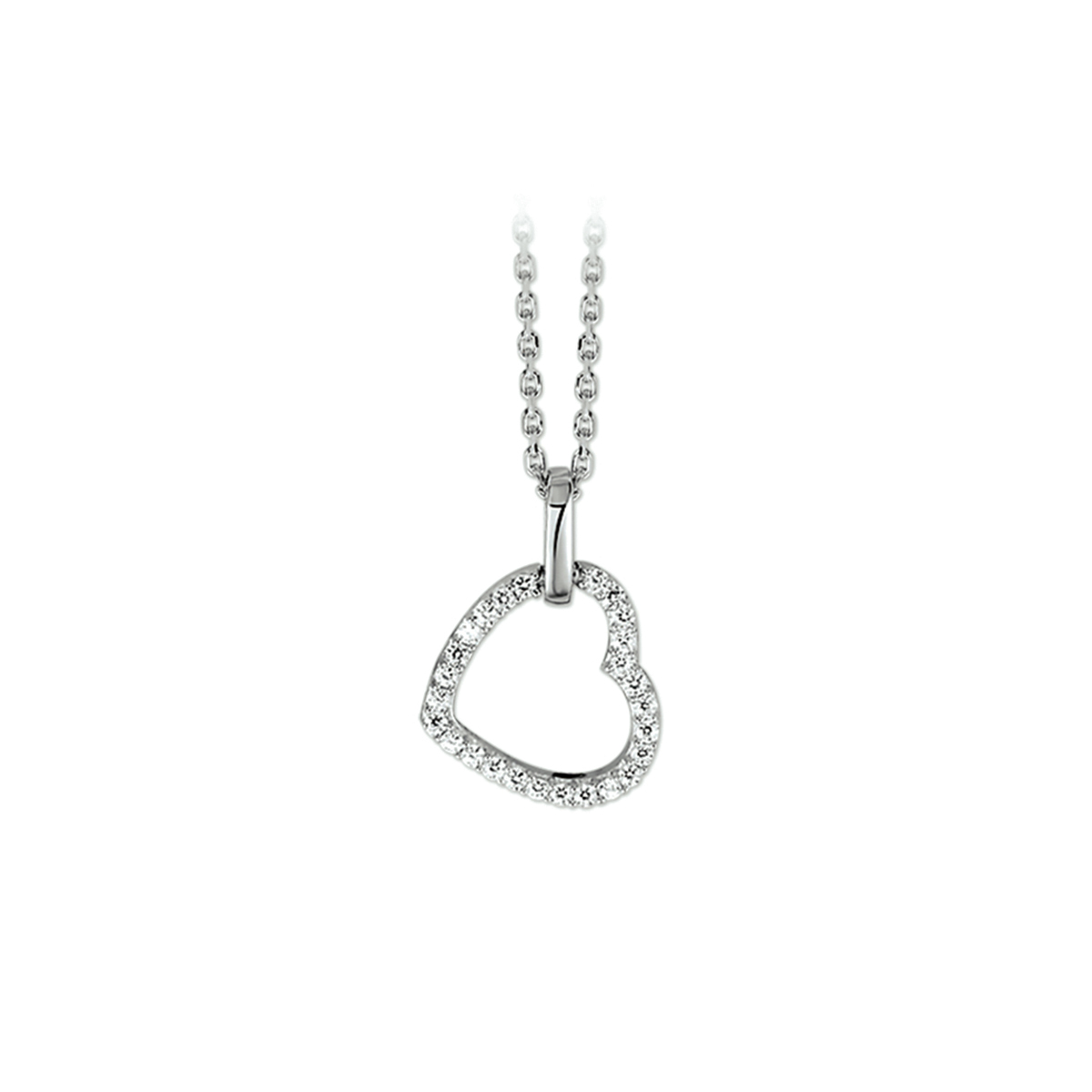 Zilver gerhodineerd collier met zirkonia hart 41-45 cm