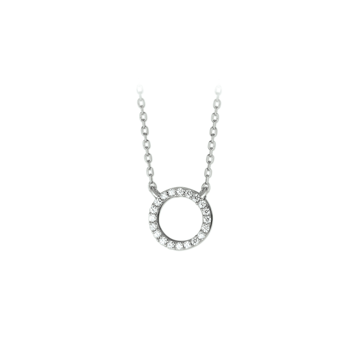 De collier is gemaakt van gerhodineerd zilver en is zilverkleurig. Het is een sieraad voor dames.