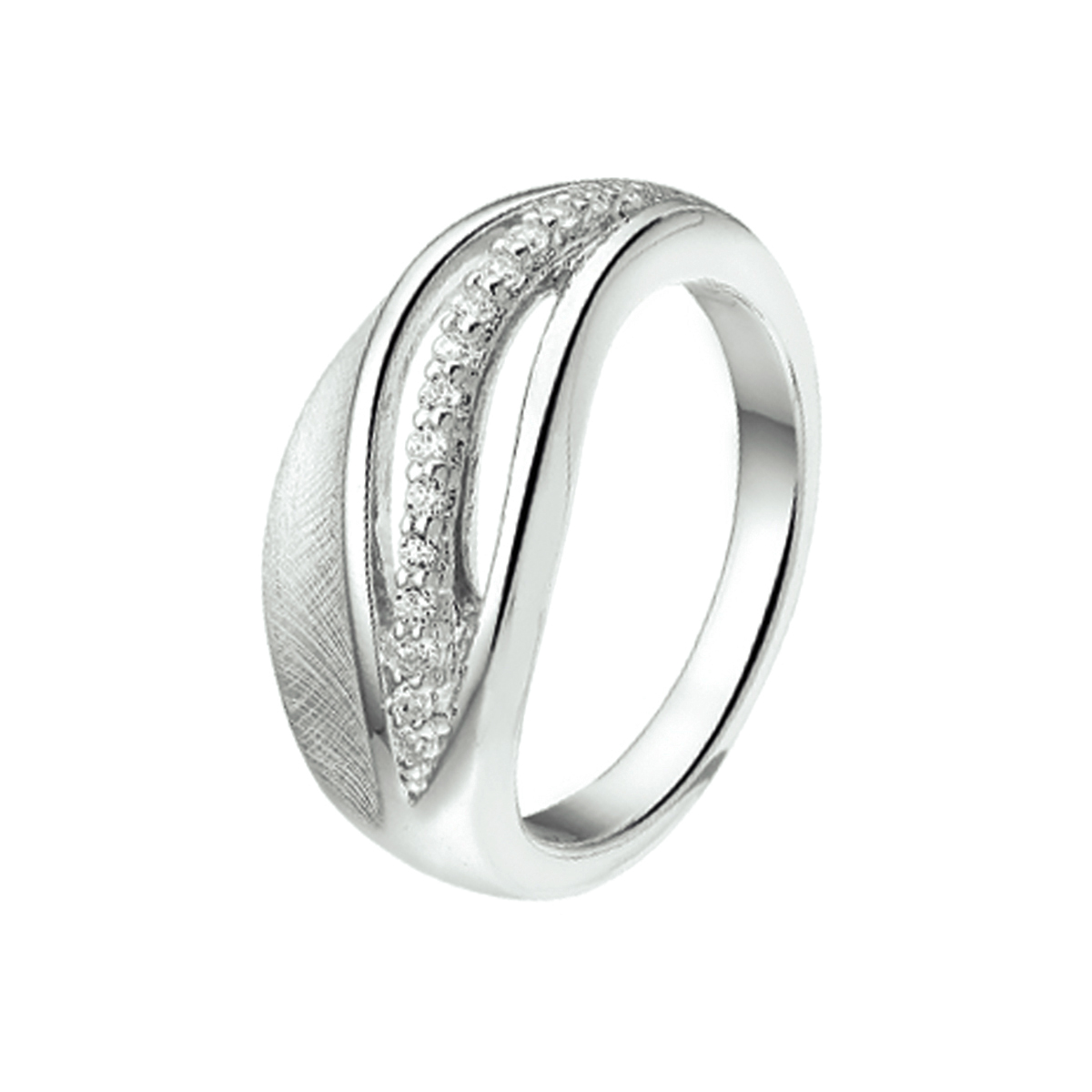 Beschrijving: Gerhodineerd zilveren ring met zirkonia en een poli/gescratchte bewerking.
Doelgroep: dames
Ringmaat: 17.75 mm (56)
Breedte: 9 mm
Zetting: entourage (rijzetting)
