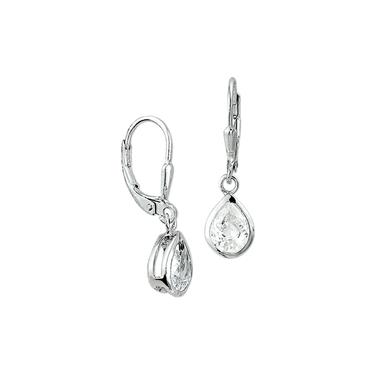 zilveren oorhangers, druppel zirconia 6x8mm