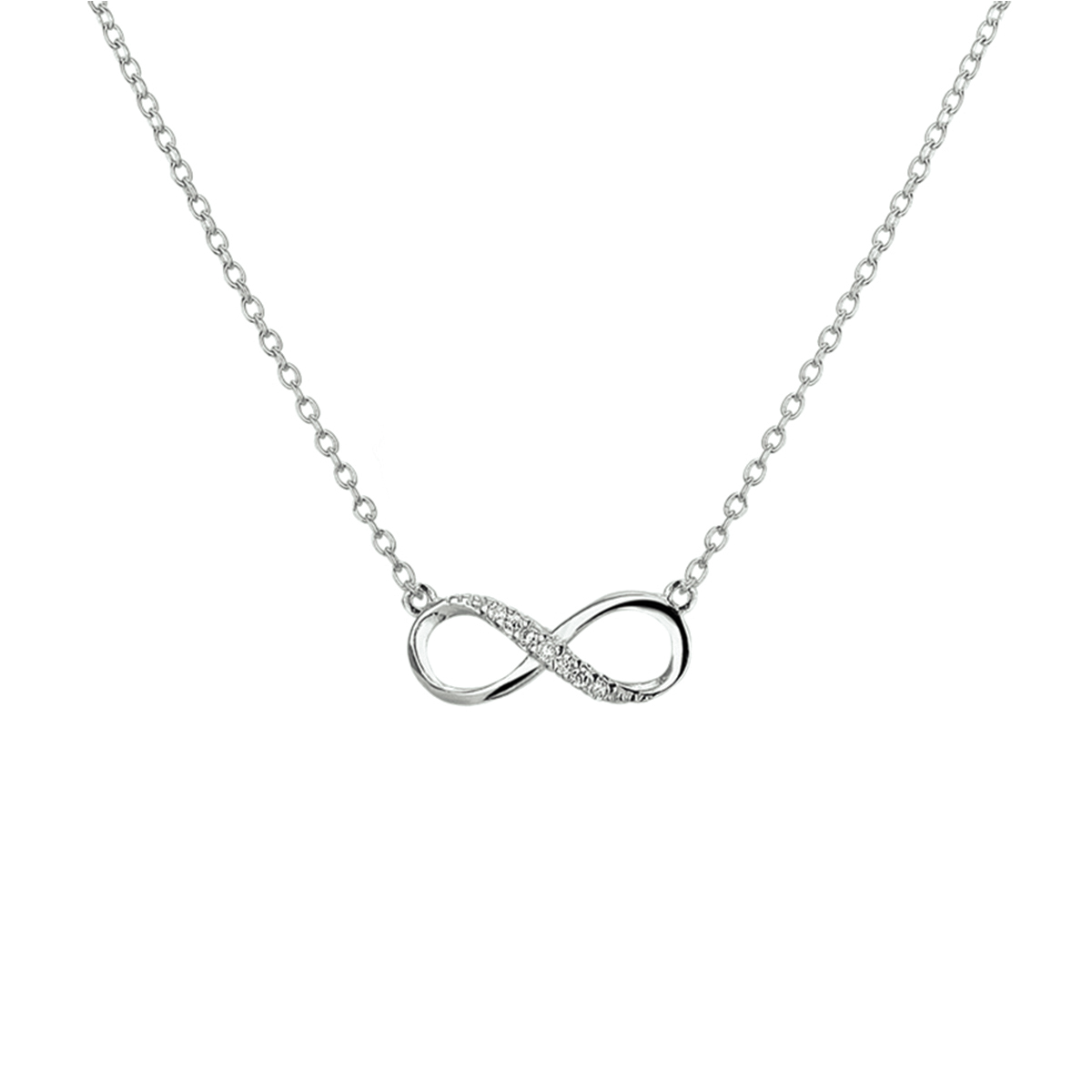 Beschrijving: Infinity is het symbool van nu. Dit fijne collier van gerhodineerd zilver kan daarom echt niet ontbreken in jouw sieraden-stash! Maak het setje compleet met een bijpassende ring en armbandje! Details: Gerhodineerd zilveren collier met infinity teken en zirkonia. Het collier is onderdeel van een set. De lengte bedraagt 36cm met 4cm extensie en de schakelbreedte is 1.2mm. 
Doelgroep: dames
Breedte: 6 mm
Kortste lengte: 36 cm
Langste lengte: 40 cm
Hoogte: 15 mm