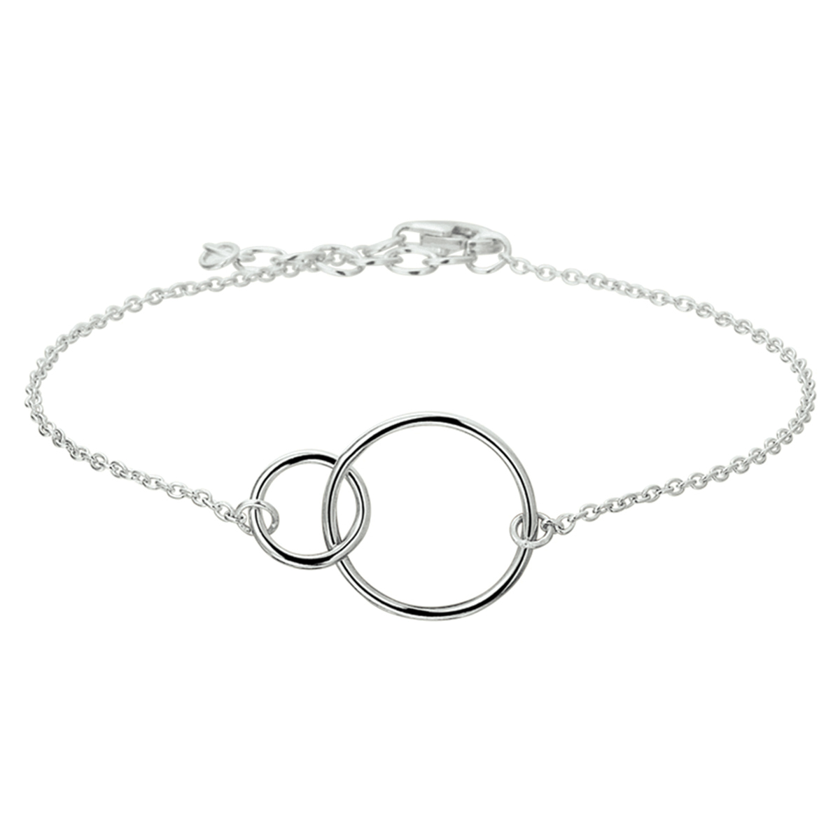 zilveren armband,  fijn+ 2 rondjes groot+klein 18,5cm