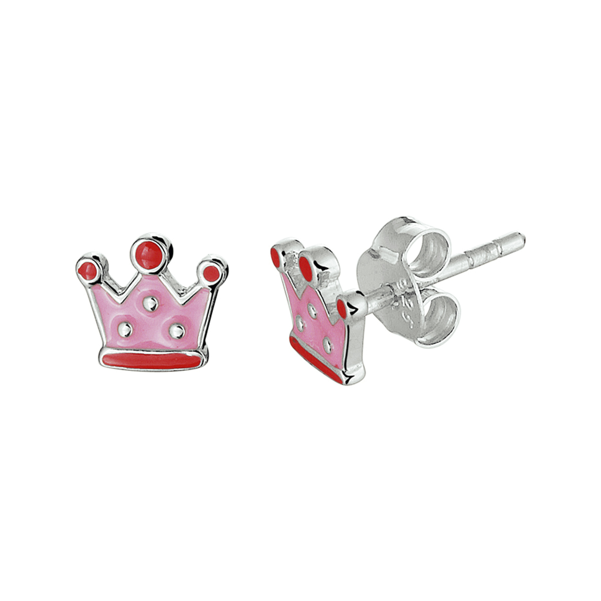 zilveren oorstekers, roze kroontjes
