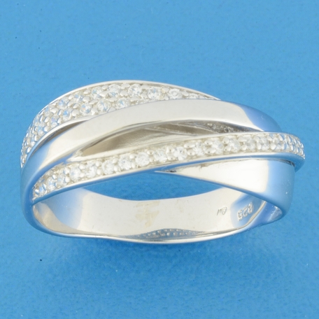 zilveren ring, overslag+ 2xpave zirconias mt56




