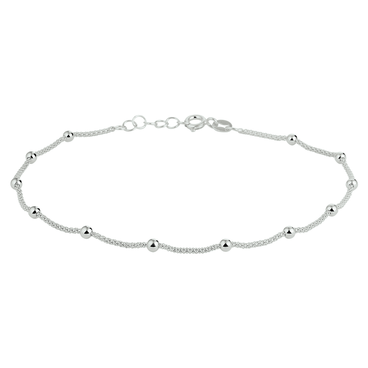 Beschrijving: Trendy gerhodineerd zilveren enkelbandje uitgevoerd met poli afgewerkte bolletjes van 3mm. Met een draaglengte van 24cm en een extensie van 2cm. Tip: Leuk om kado te geven! Info: Gerhodineerd zilver is door de rhodiumlaag beter bestand tegen verkleuren en krassen.
Doelgroep: dames
Breedte: 3 mm
Kortste lengte: 24 cm
Langste lengte: 26 cm