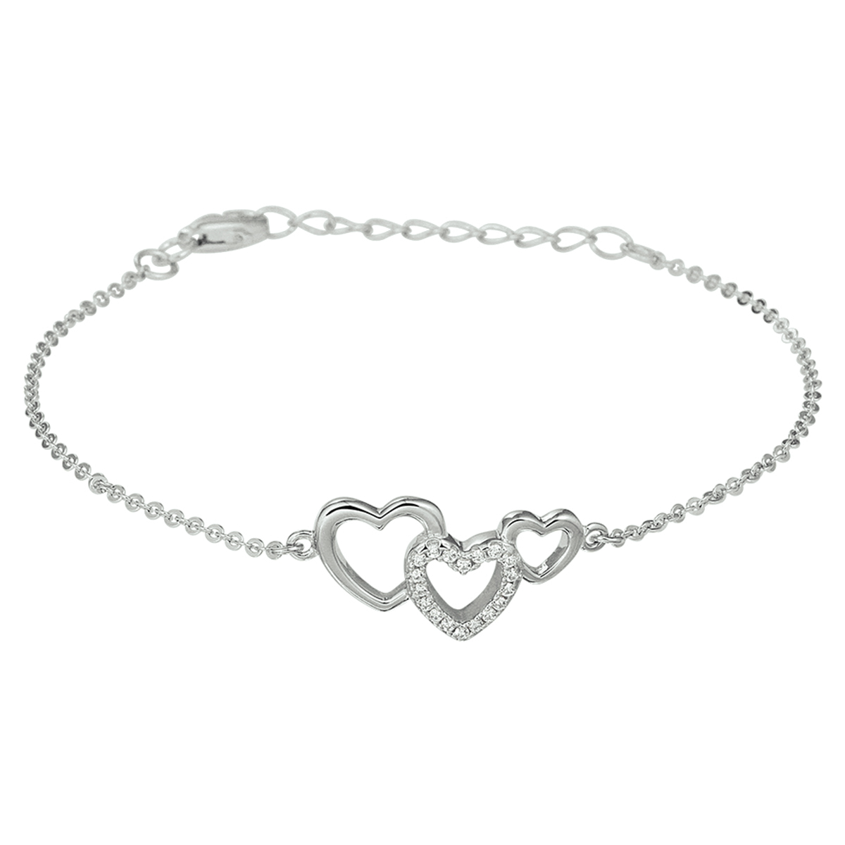 Beschrijving: Romantisch gerhodineerd zilveren armband met hartjes en schitterende zirkonia. Met een draaglengte van 16cm en een extensie van 3cm uitgevoerd met een stevige karabijn sluiting. Tip: Leuk om kado te geven! Info: Gerhodineerd zilver is door de rhodiumlaag beter bestand tegen verkleuren en krassen.
Verpakt per: 1
Doelgroep: dames
Breedte: 19 mm
Kortste lengte: 16 mm
Langste lengte: 19 mm
Hoogte: 10.5 mm