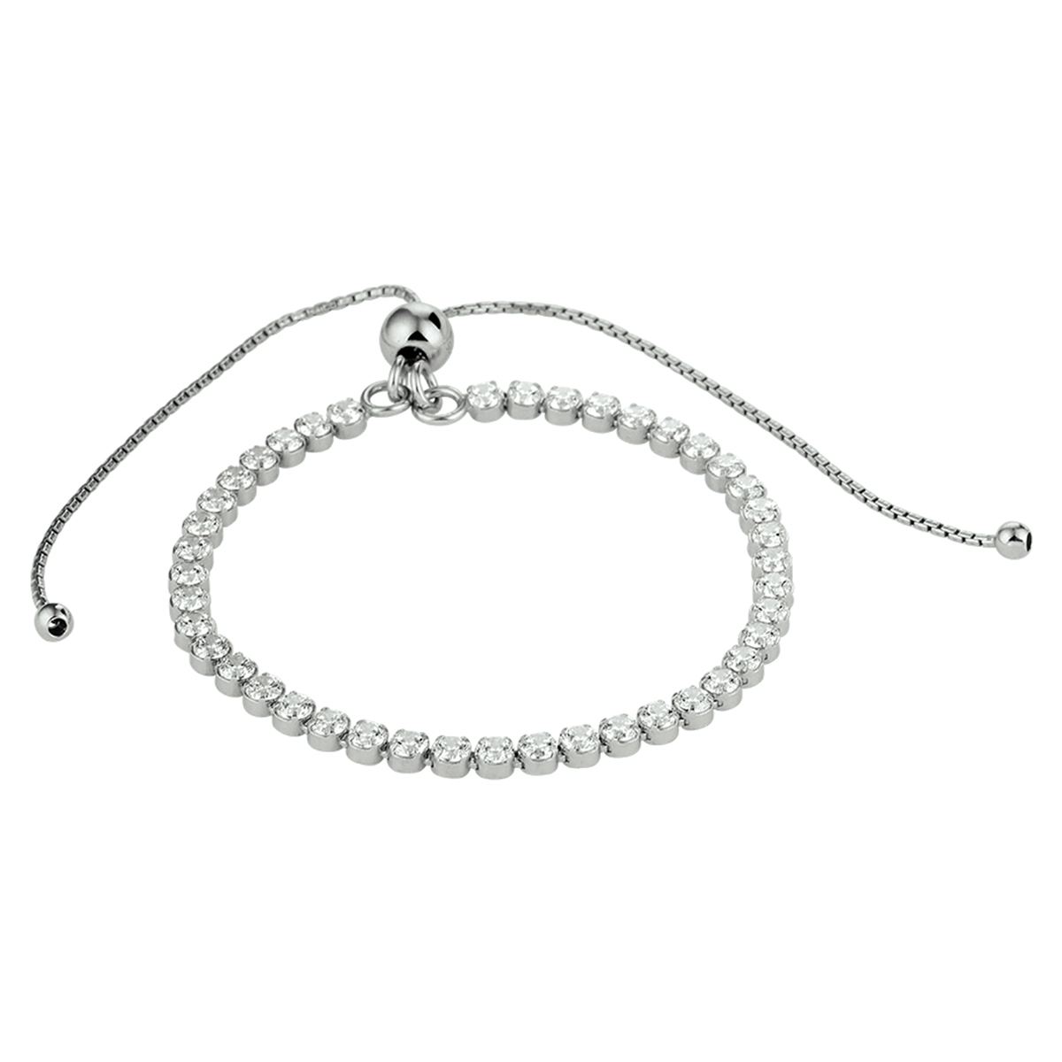 Gerhodineerd zilveren armband uitgevoerd met schitterende zirkonia. De armband heeft een draaglengte van 14 tot 27cm. Info: Gerhodineerd zilver is door de rhodiumlaag beter bestand tegen verkleuren en krassen.