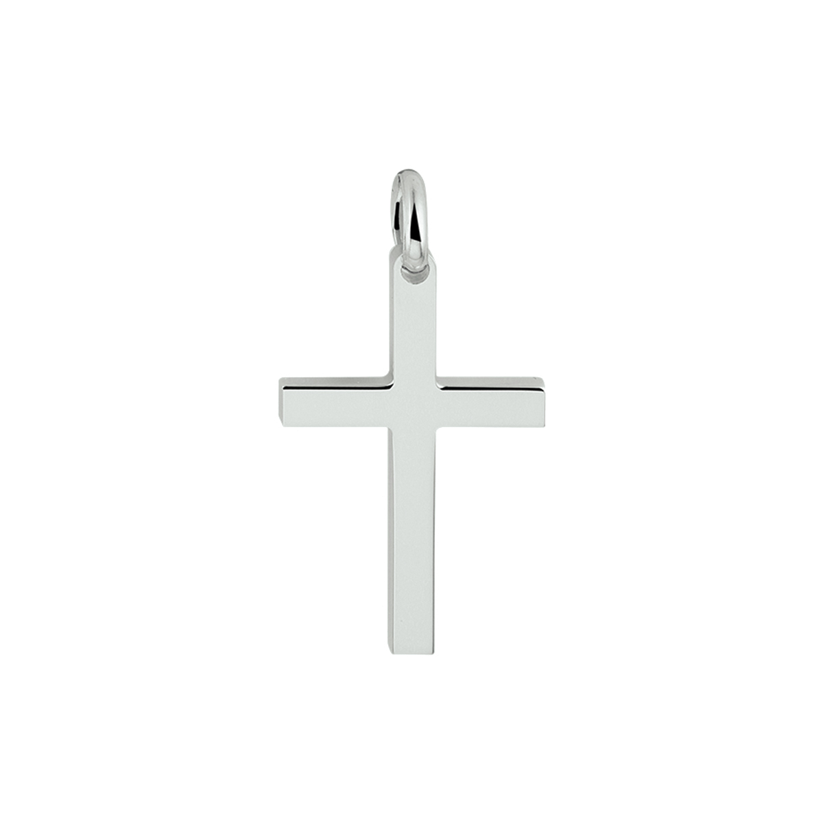 Gerhodineerd zilveren hanger in de vorm van een kruis. Het kruis heeft een afmeting van 27.5x17mm.