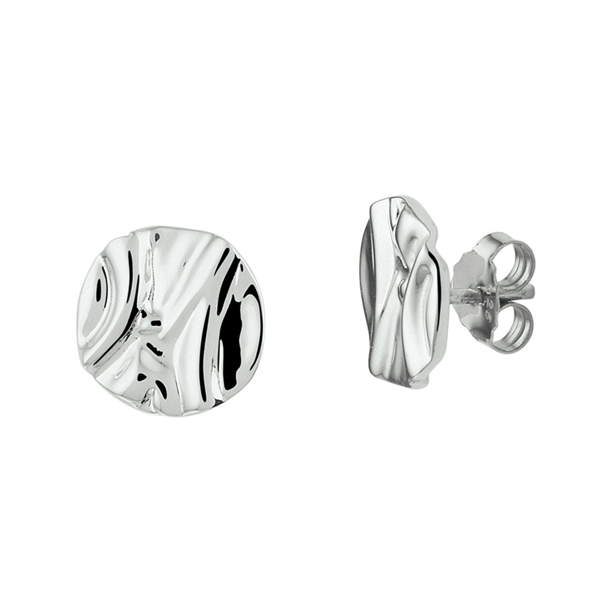 Gerhodineerd 925 zilveren oorknoppen met een leuke bewerking. De oorknoppen hebben een diameter van 12mm.