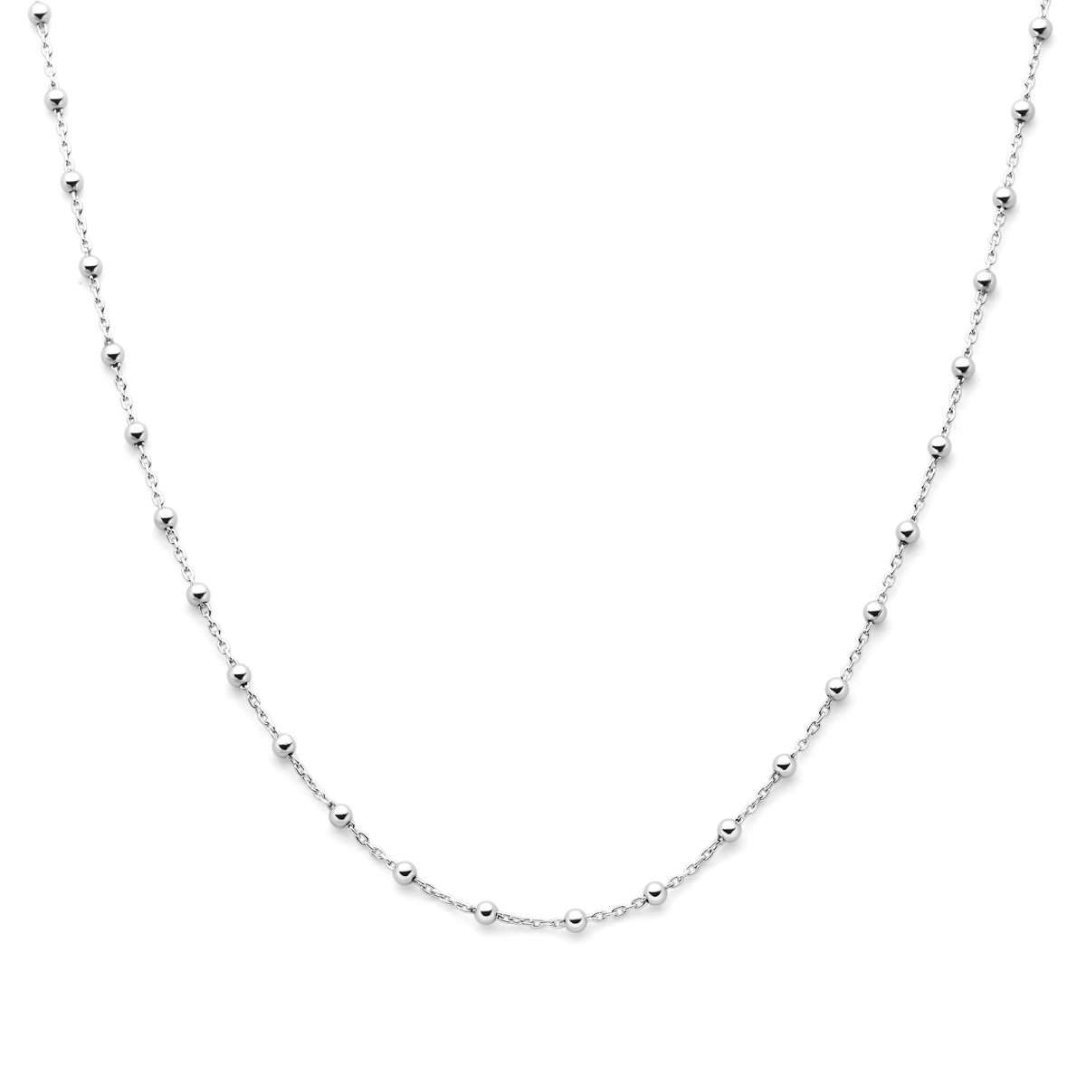 Gerhodineerd 925 zilveren collier uitgevoerd met bolletjes met een breedte van 2.5mm. Het collier heeft een draaglengte van 40cm met een extensie van 4cm.