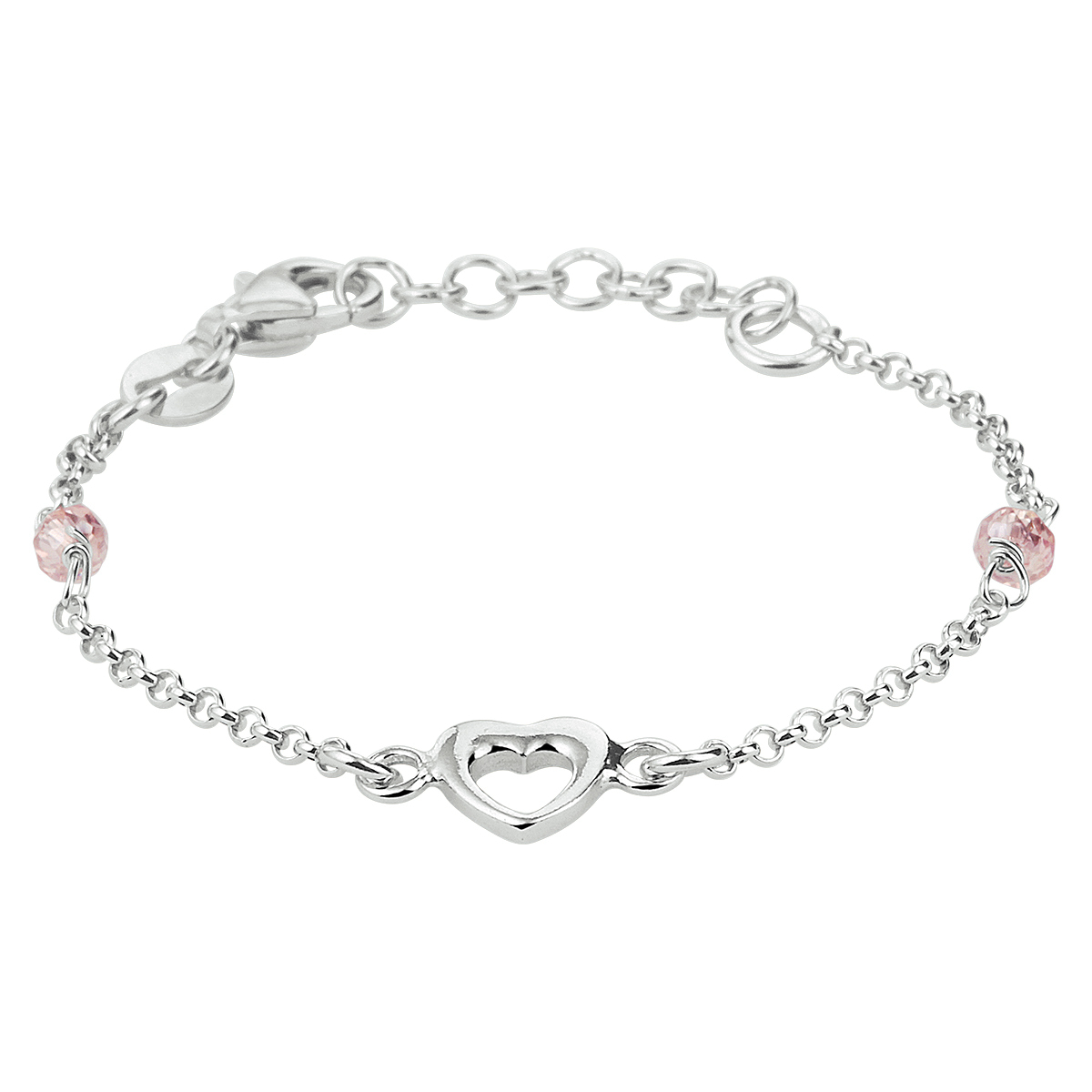 Gerhodineerd 925 zilveren armband uitgevoerd met een hartje. De armband heeft een draaglengte van 9cm met een extensie van 2cm en een stevige karabijn sluiting. Het hartje heeft een afmeting van 6.5x7mm.