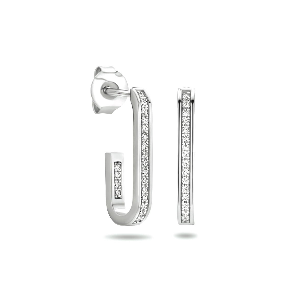 Gerhodineerd 925 zilveren stekeroorringen uitgevoerd met een schitterende zirkonia rij. De oorstekers hebben een afmeting van 19.5x2.4mm.