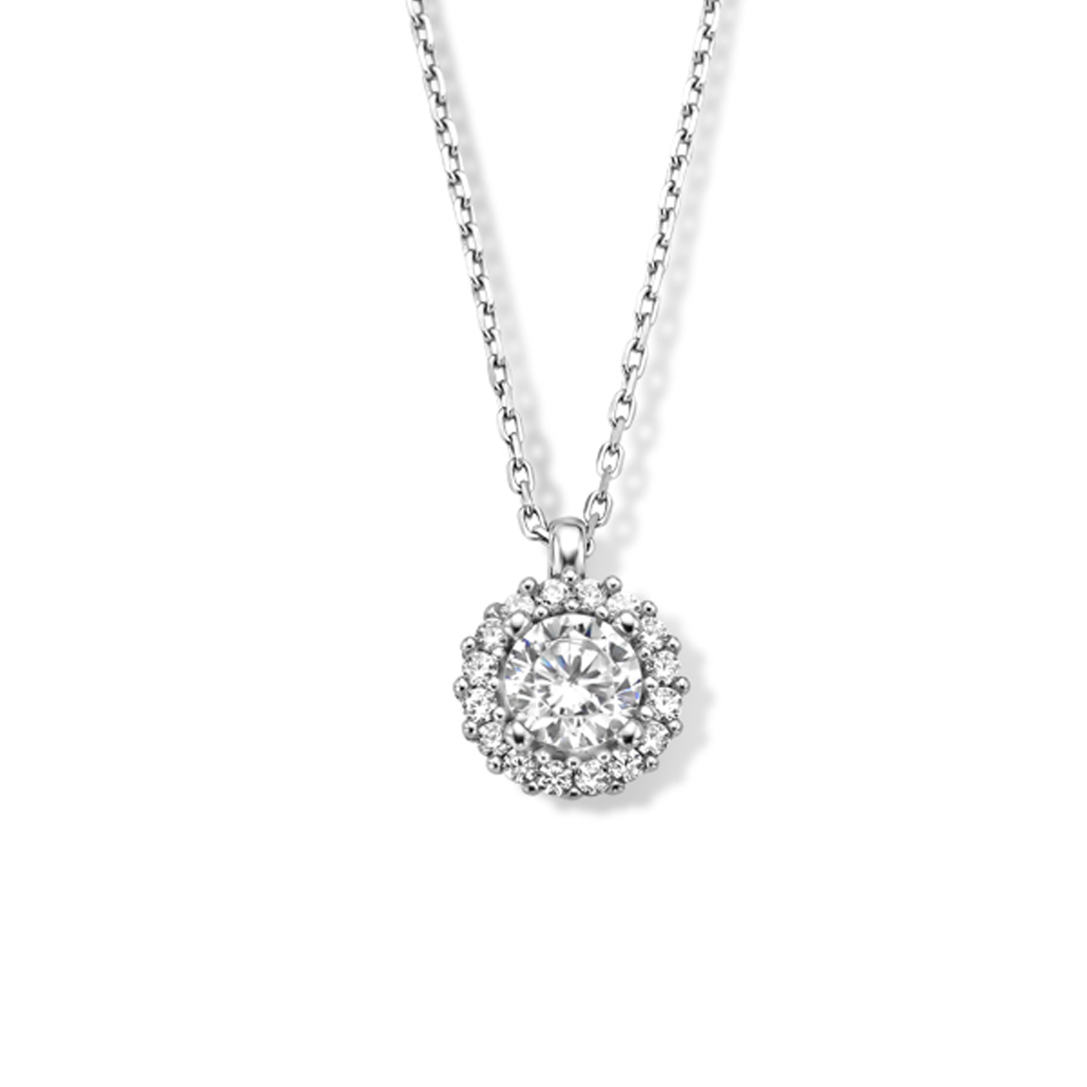 Gerhodineerd 925 zilveren collier met schitterende zirkonia. Het collier heeft een draaglengte van 41cm en een extensie van 4cm.