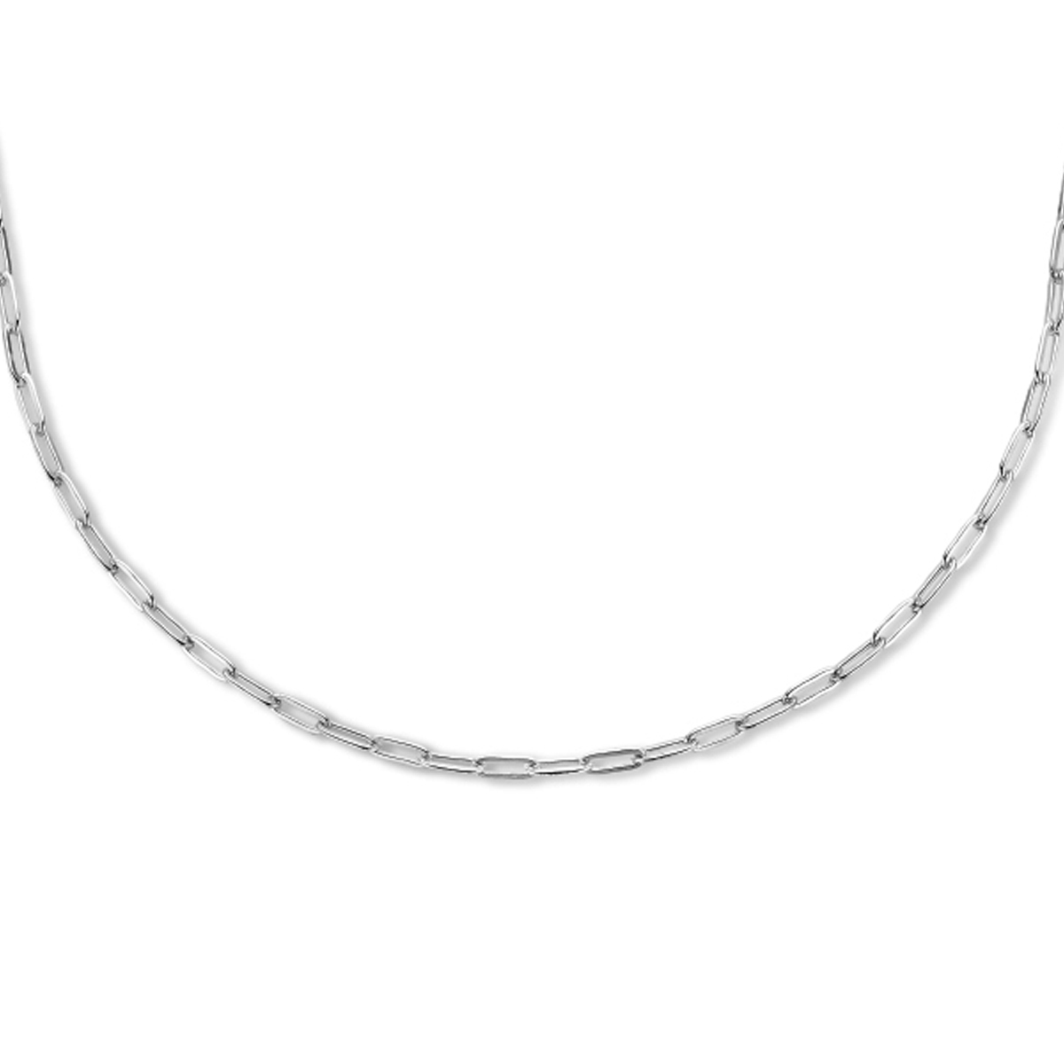 Gerhodineerd 925 zilveren paperclip collier uitgevoerd met een karabijnsluiting. Het collier heeft een schakelbreedte van 2.2mm.