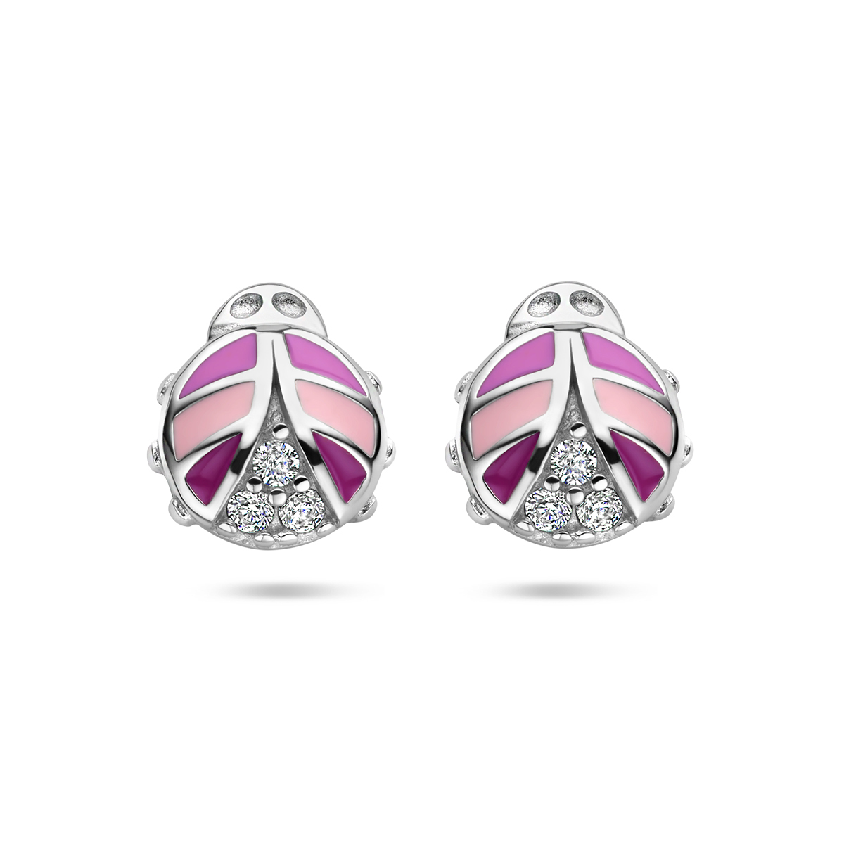 Gerhodineerd 925 zilveren oorknoppen in de vorm van een lieveheersbeestje met zirkonia. De oorknoppen hebben een afmeting van 6.5x6mm.
