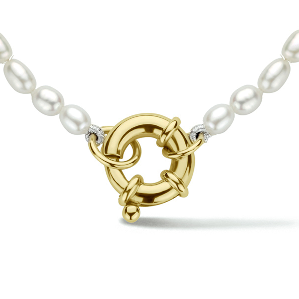 Geelgoud op 925 zilveren parel collier met een breedte van 3.8mm. Het collier heeft een draaglengte van 41cm en is uitgevoerd met een groot veerslot. Geen garantie op plating.