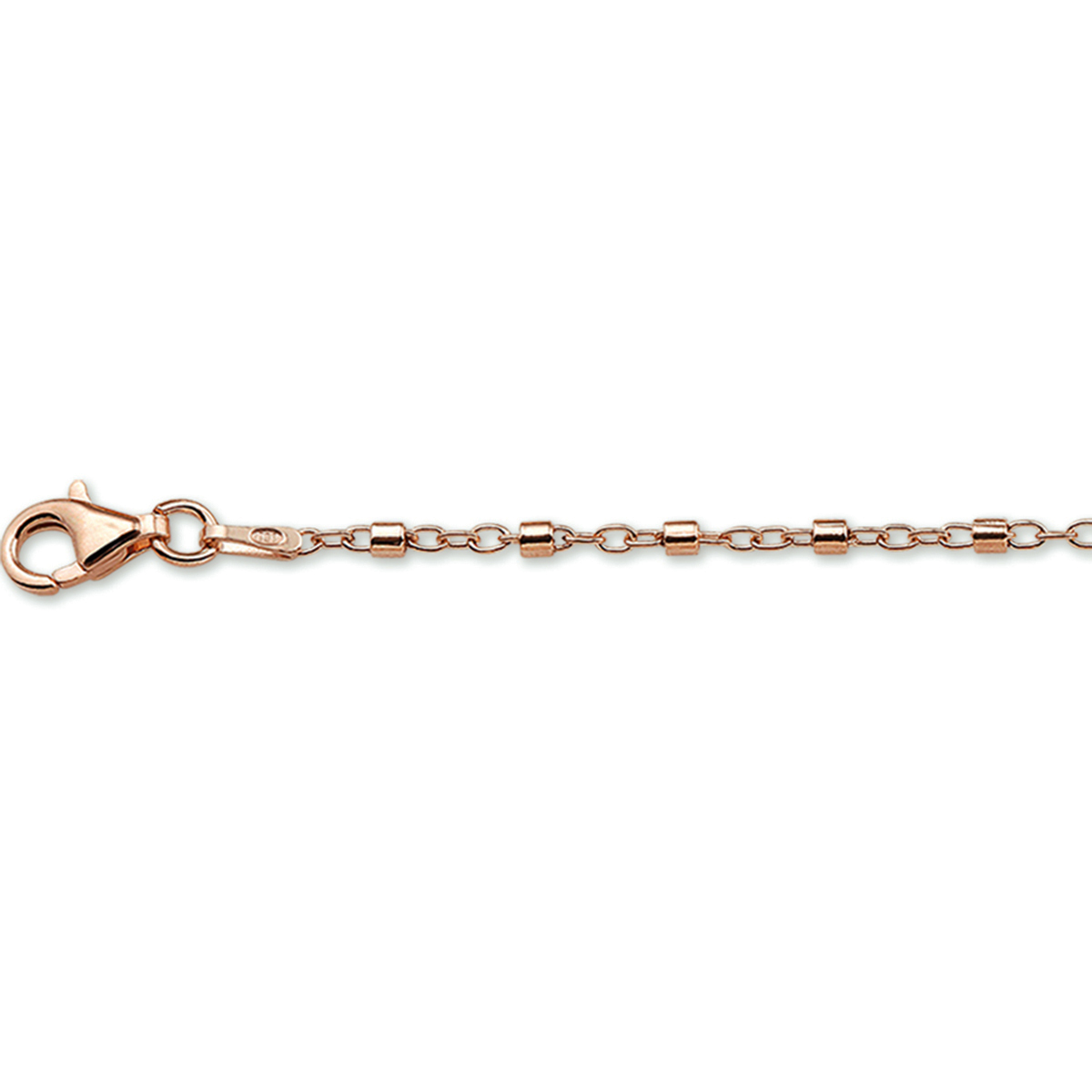 Beschrijving: Gerhodineerd zilveren enkelbandje met buisjes en een rosegouden plating. De lengte bedraagt 24cm met 2cm extensie. 
Doelgroep: dames
Breedte: 1.9 mm
Kortste lengte: 24 mm
Langste lengte: 26 mm