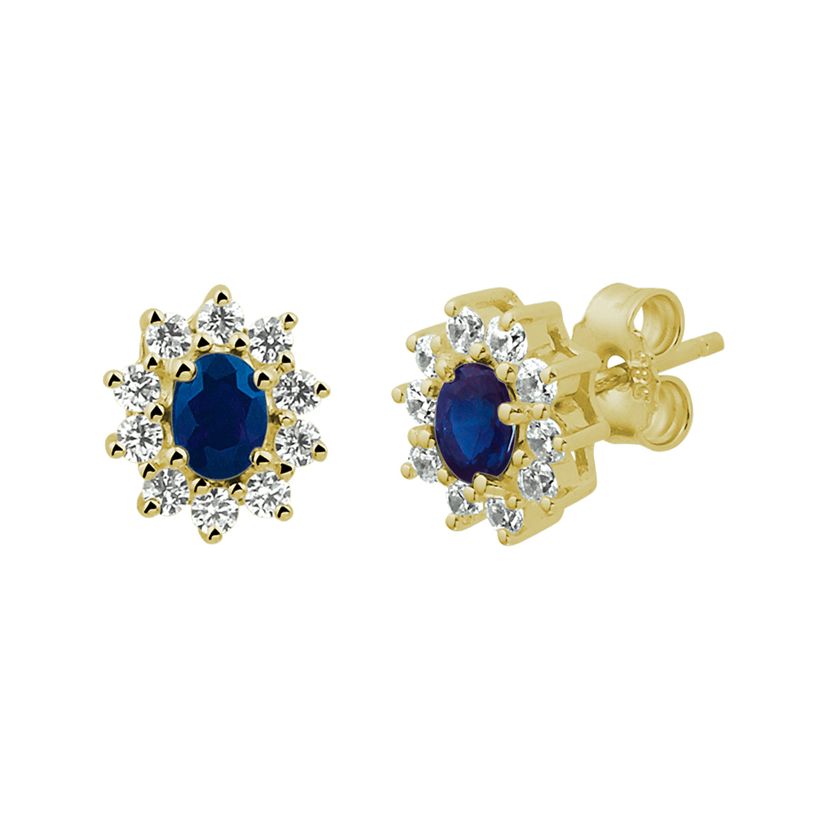 Beschrijving: Geelgouden oorknoppen met een rozet van saffier en zirkonia. 
Verpakt per: 1
Doelgroep: dames
Breedte: 7.5 mm
Hoogte: 8.5 mm