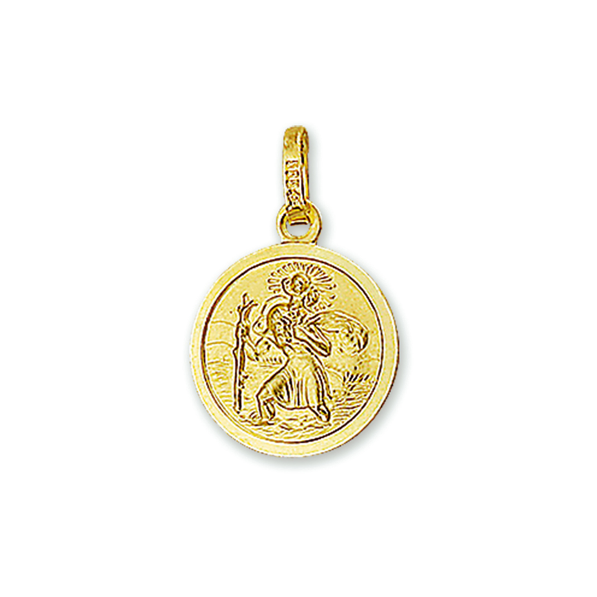14 karaats geelgouden hanger met de afbeelding van Cristoffel. Breedte: 12 mm