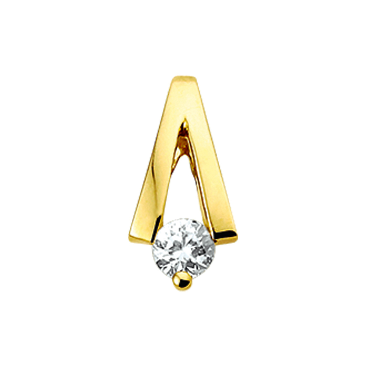 Beschrijving: Geelgouden hanger met zirkonia. 
Verpakt per: 1
Doelgroep: dames
Breedte: 6 mm
Hoogte: 14 mm
Zetting: solitaire (span zetting)