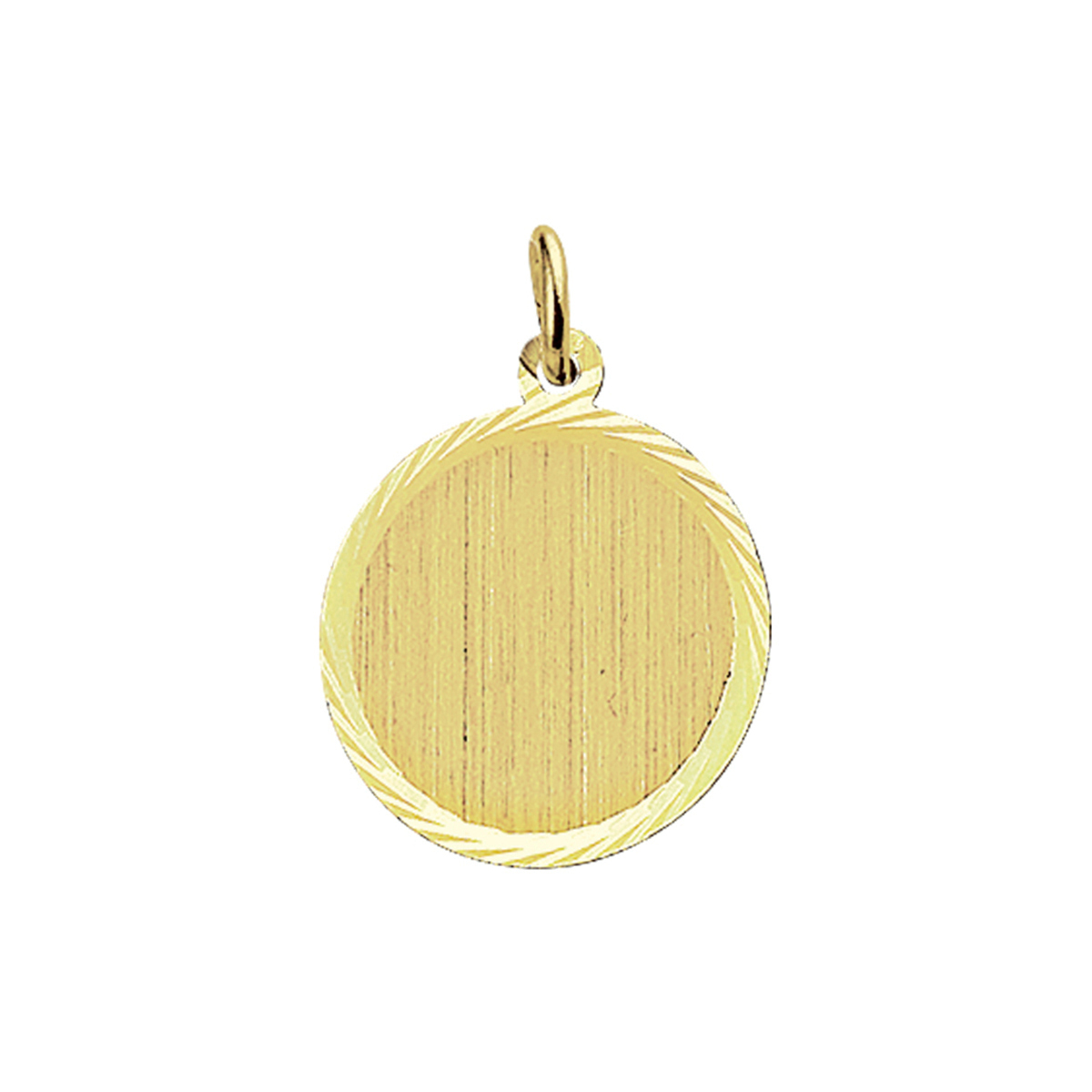 Geelgouden graveerhanger met een gediamanteerde afwerking en een dikte van 0.4mm.