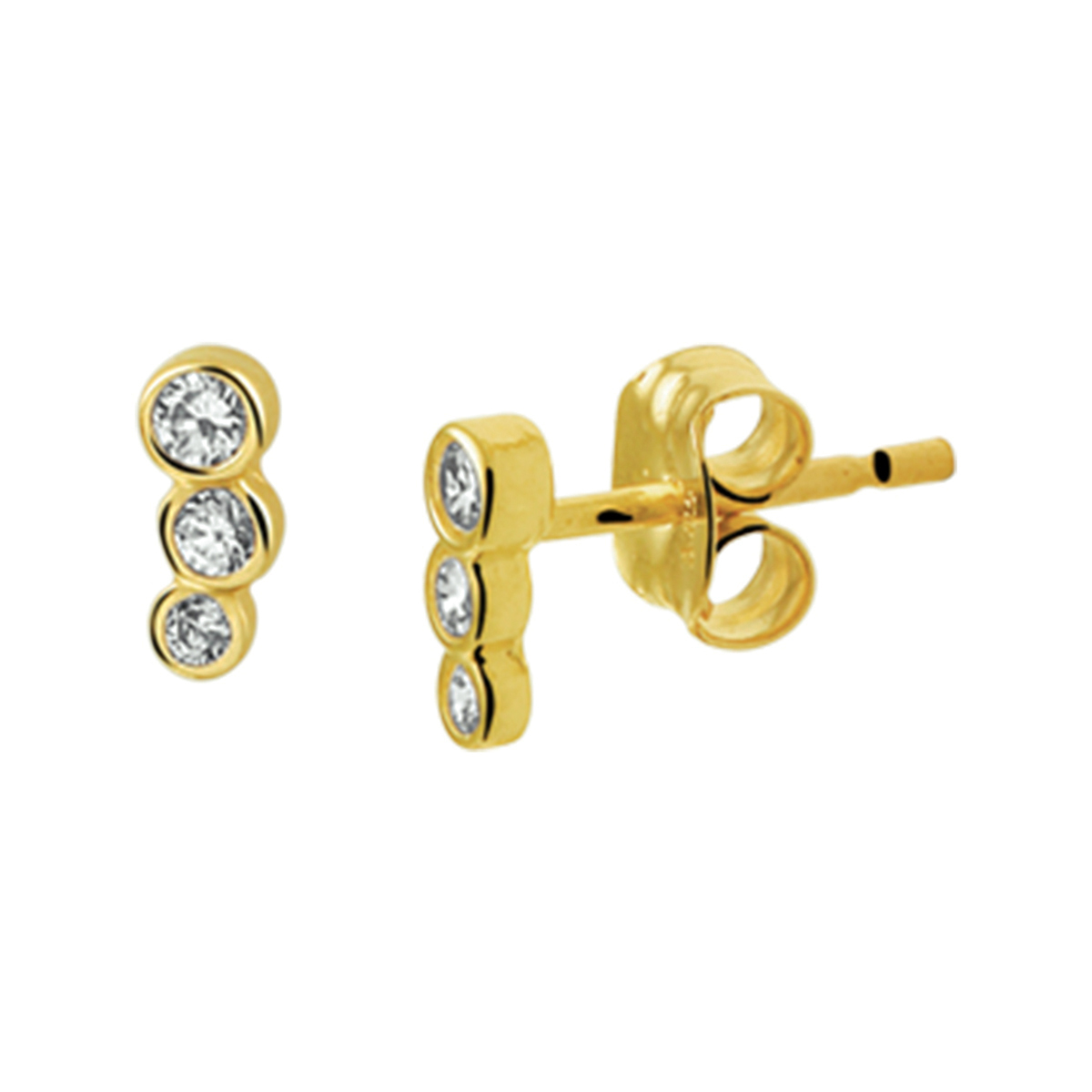 Beschrijving: Trendy geelgouden oorknoppen uitgevoerd met een chique rijzetting van briljant geslepen zirkonia in een zetkast. De oorknoppen hebben een afmeting van 5.5x2.5mm. De oorknoppen zijn goed te combineren met andere sieraden uit onze collectie of vanuit je eigen stash!.
Verpakt per: 1
Doelgroep: dames
Breedte: 2.5 mm
Hoogte: 5.5 mm
Zetting: entourage (kastzetting)
