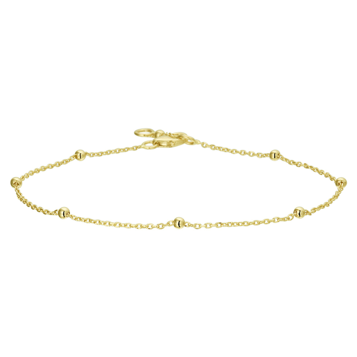 Geelgouden 1mm anker armband met draaglengtes van 17 en 19 cm uitgevoerd met bolletjes van 2mm en een stevige karabijn sluiting. De armband is te combineren met bijpassende sieraden uit onze collectie.