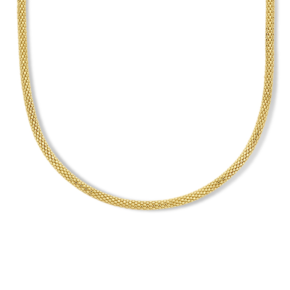 14k Geelgouden collier met een draaglengte van 45cm en een schakelbreedte van 3mm. Uitgevoerd met een karabijn sluiting.