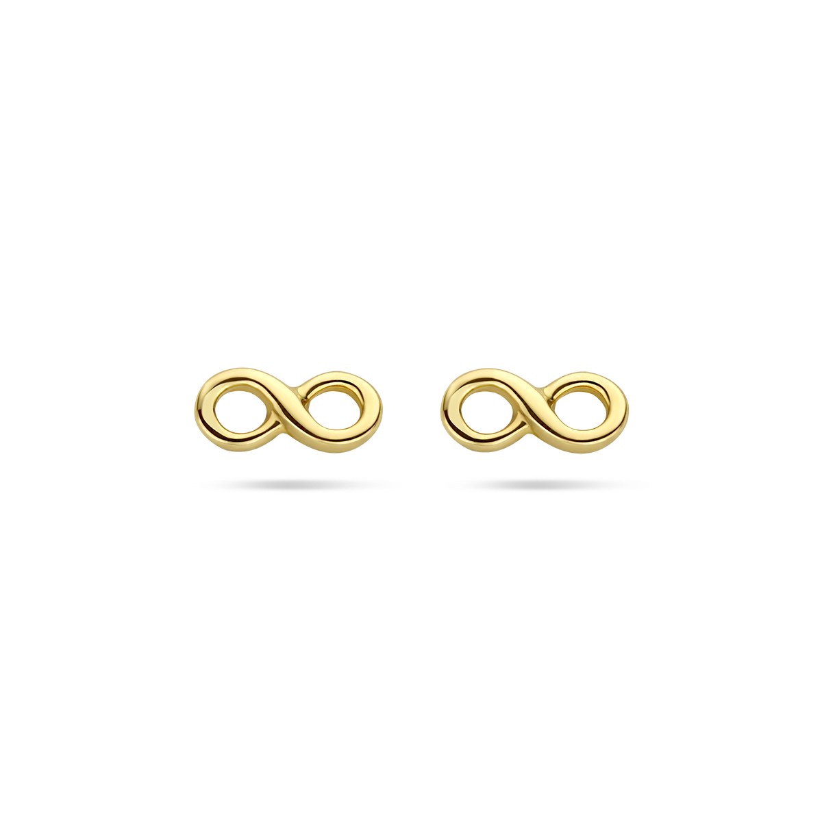 14k Geelgouden oorknoppen met een infinity voorstelling. De oorknoppen hebben een afmeting van 3.5x8mm.