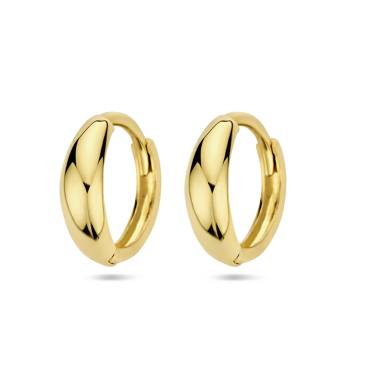 14k Geelgouden klapoorringen met een diameter van 12mm.