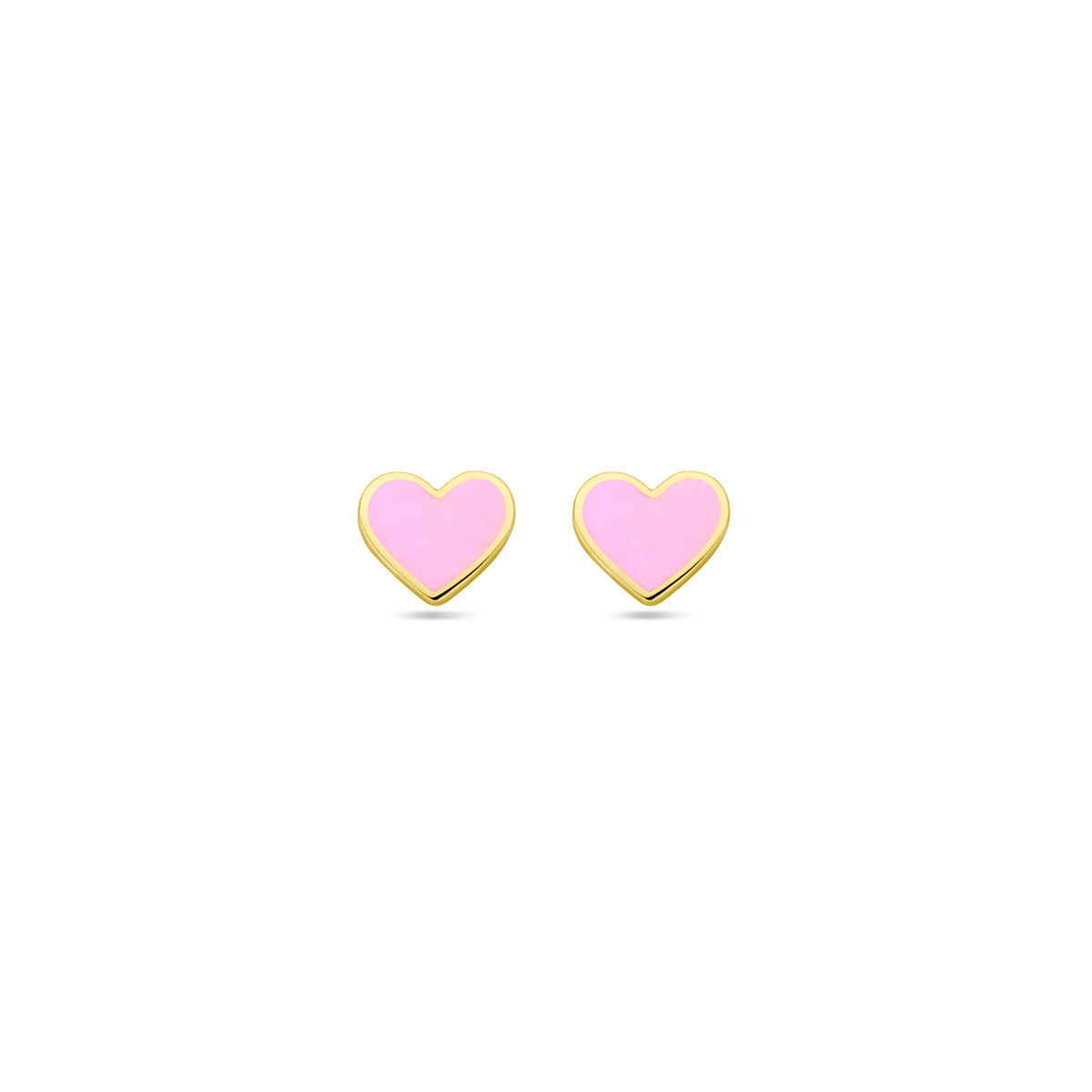 gouden oorstekers, roze emaille hart 5,5mm