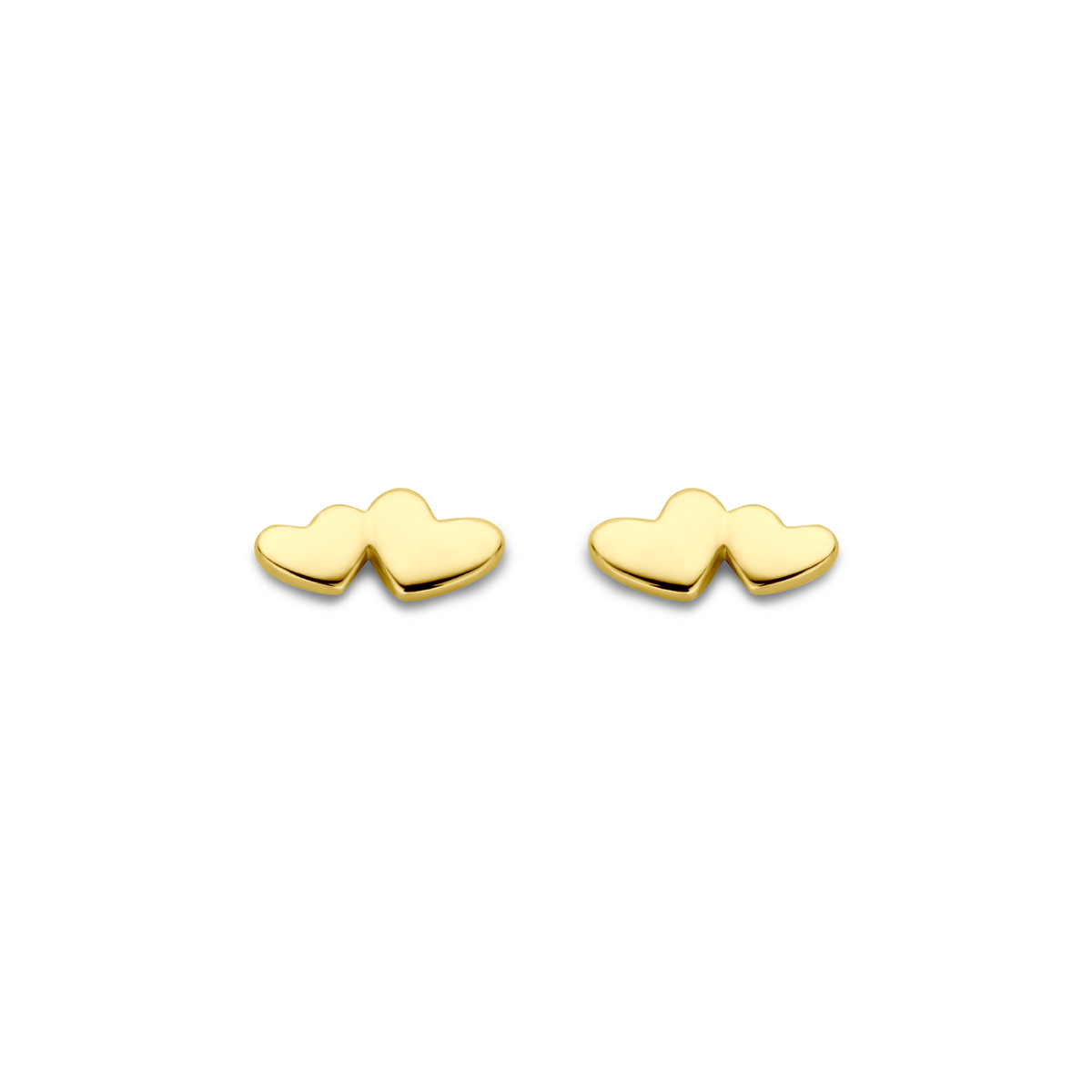 14k Geelgouden oorknoppen uitgevoerd met hartjes. De oorknoppen hebben een afmeting van 3x6mm.