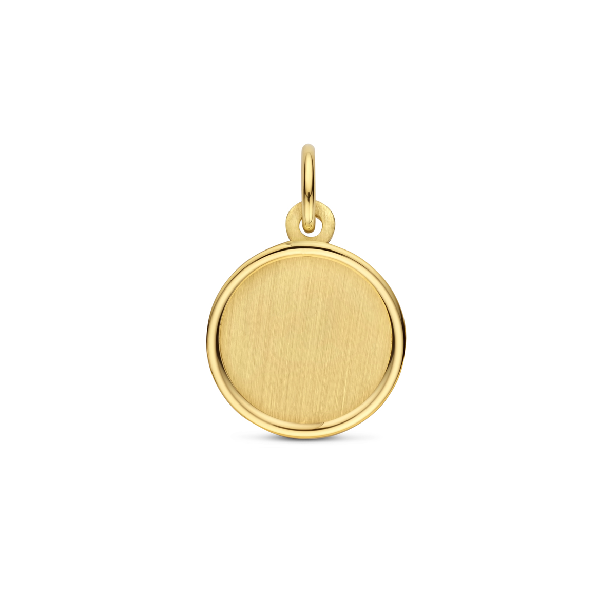 14k Geelgouden graveerhanger met een totale hoogte van 18mm. De hanger heeft een totale hoogte van 12mm en een dikte van 0,6mm.