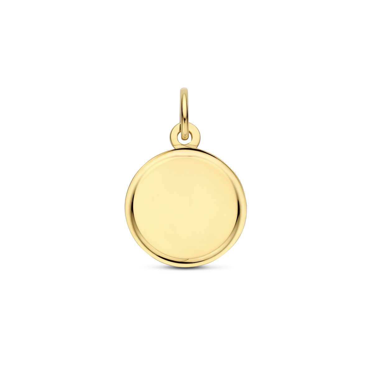 14k Geelgouden graveerhanger met een totale hoogte van 18mm. De hanger heeft een totale hoogte van 12mm en een dikte van 0,6mm.